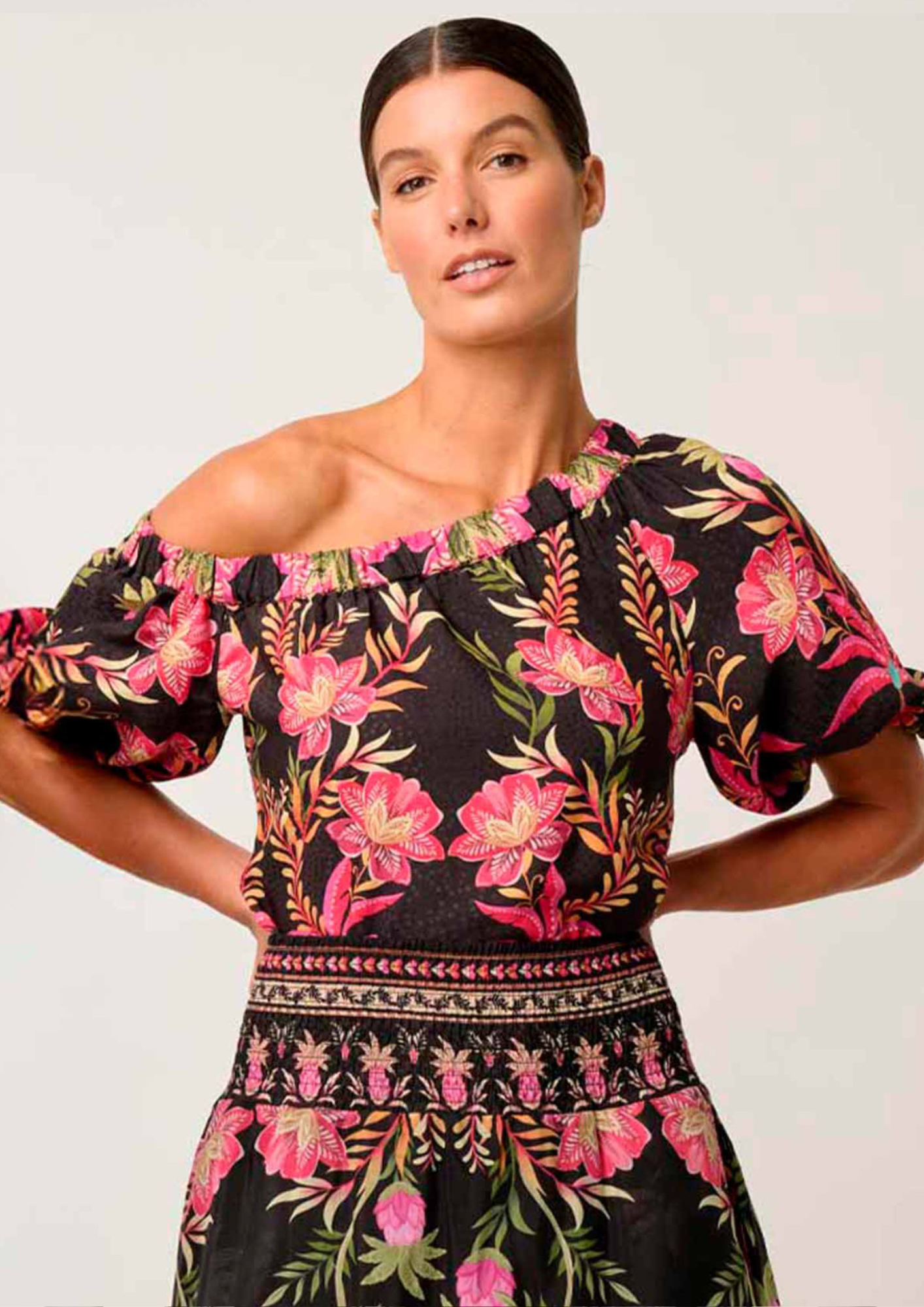 Once Was Juno Viscose Dobby Print One Shoulder Top