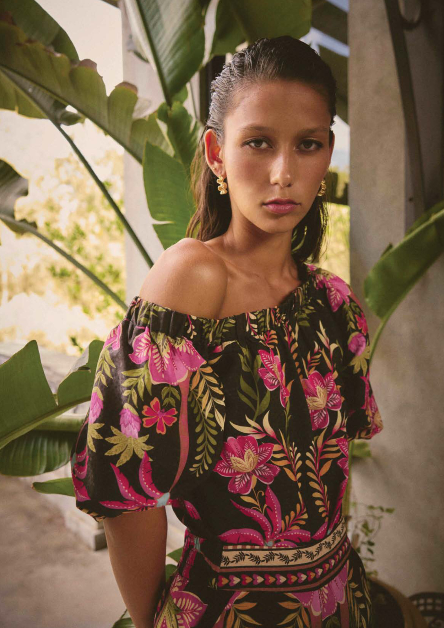 Once Was Juno Viscose Dobby Print One Shoulder Top