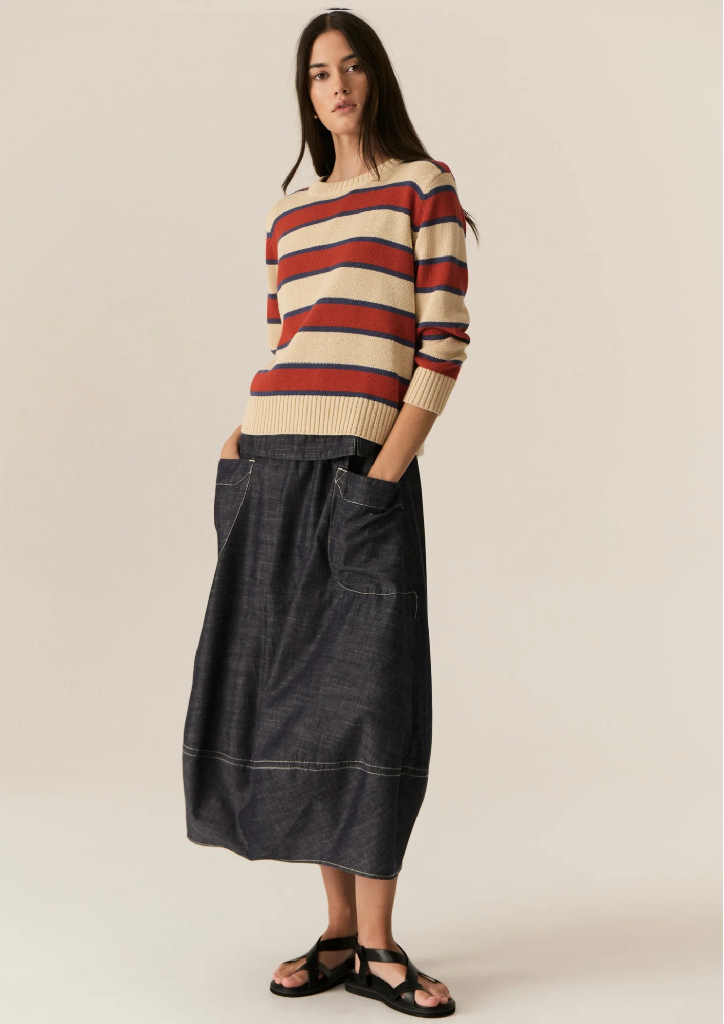 POL Jules Stripe Knit -Pebble/Red