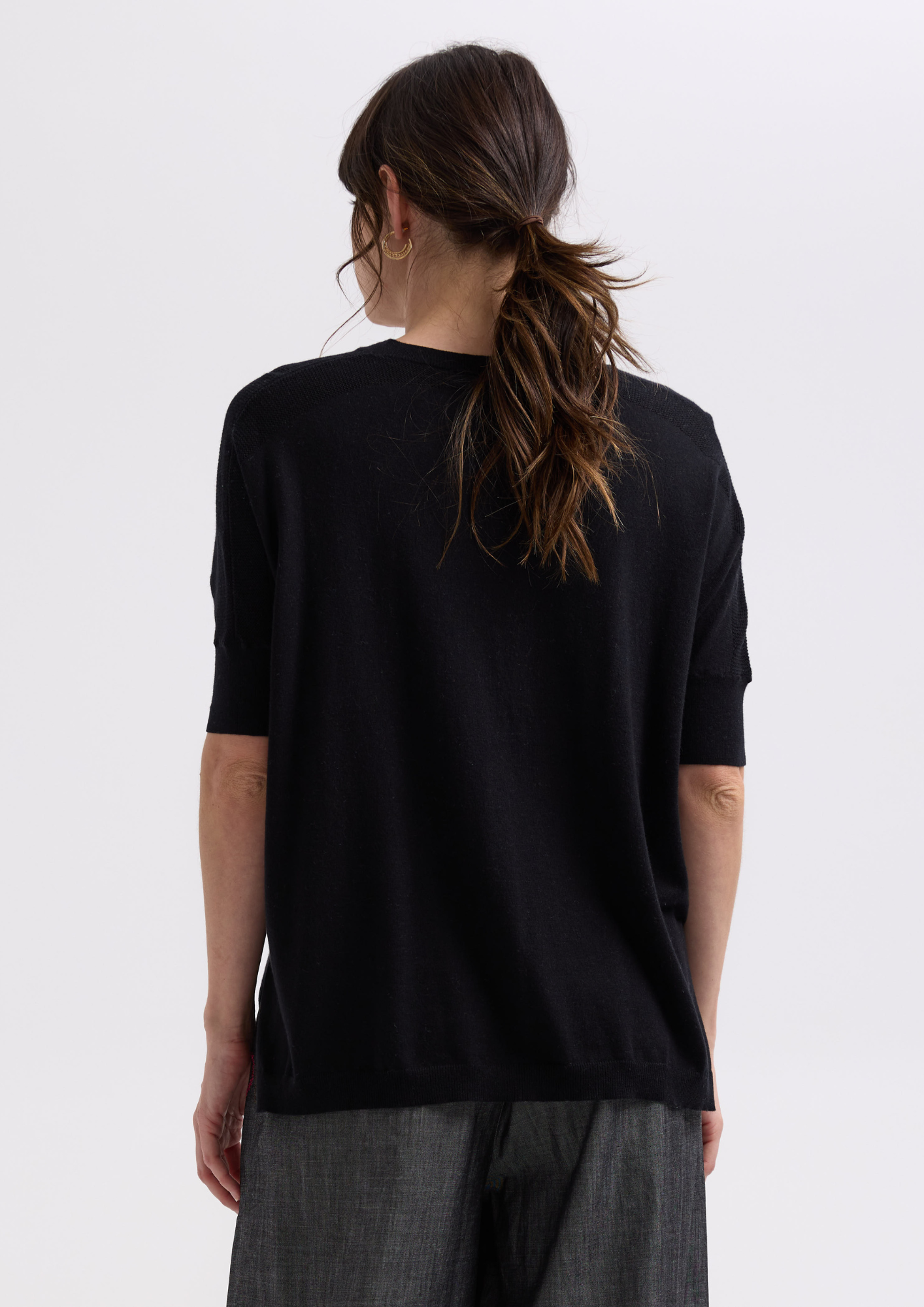 ZP7709 Pointelle Top - Black