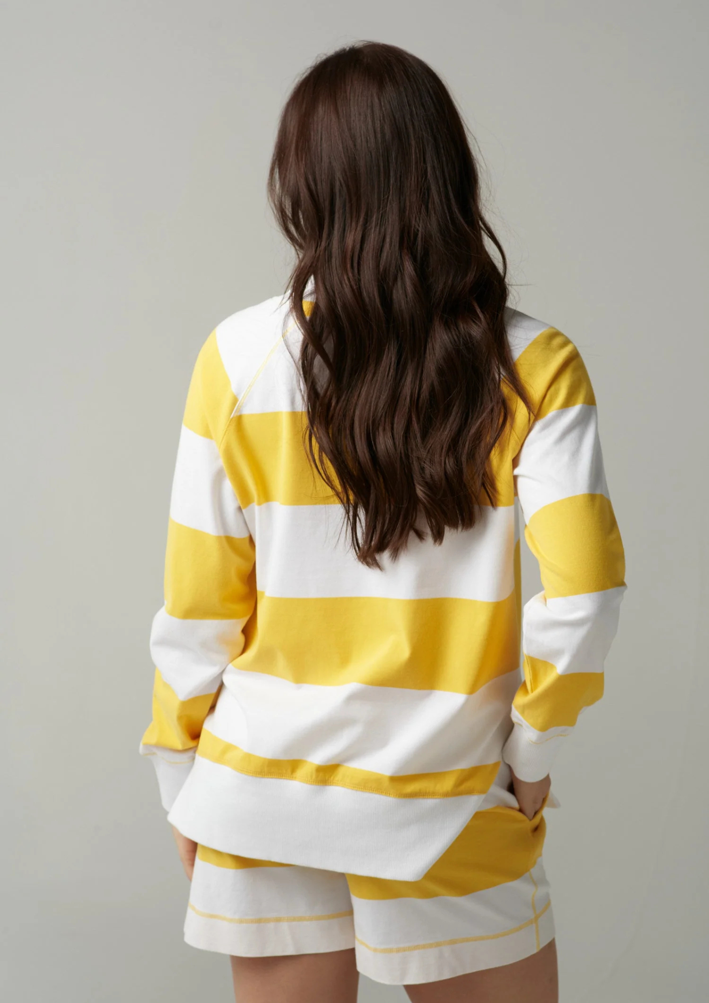 Cloth Paper Scissors - C1841 White/Daffodil Stripe V Neck Sweater