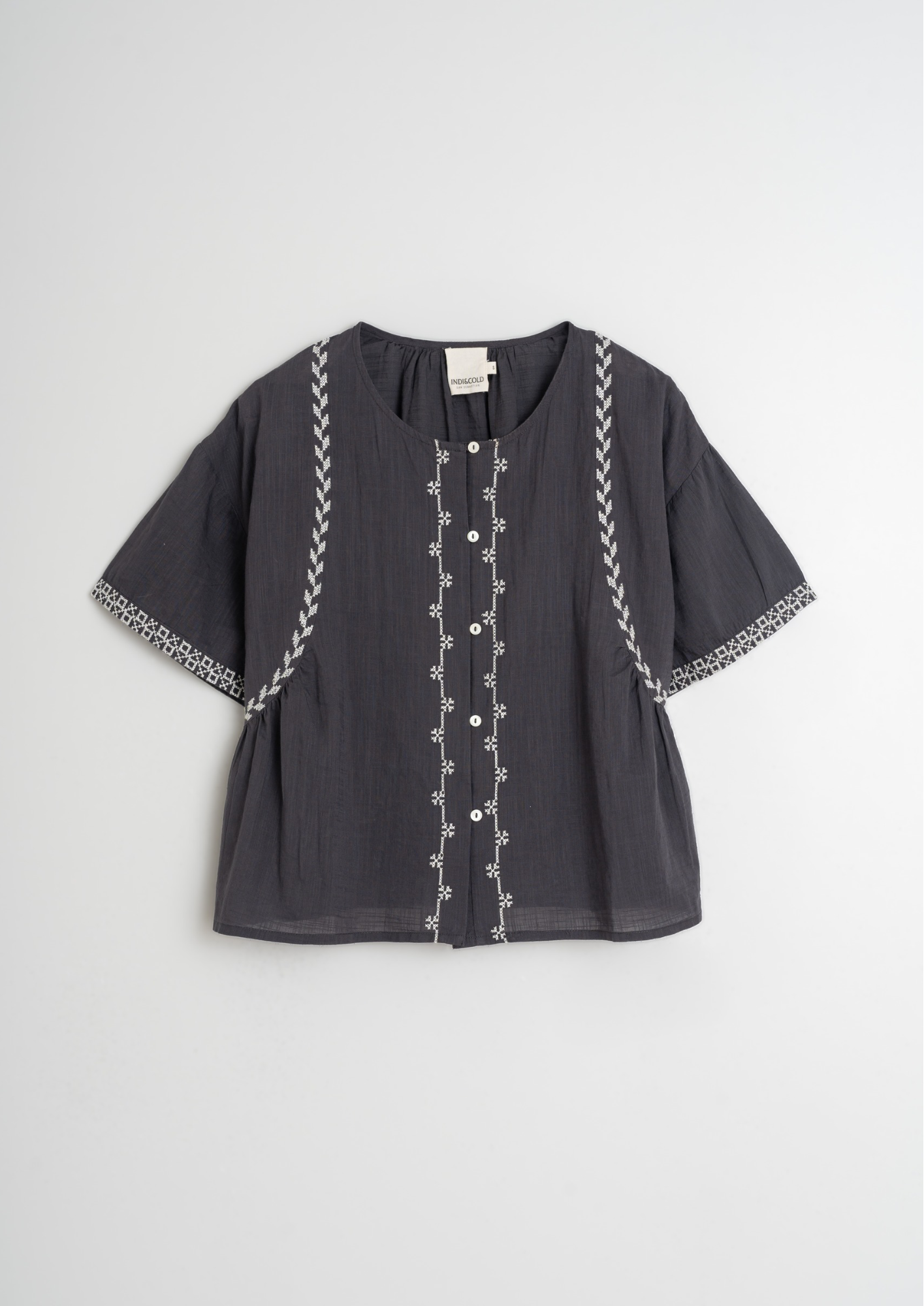 Indi & Cold Carbon Embroidered Trapeze Woven Shirt