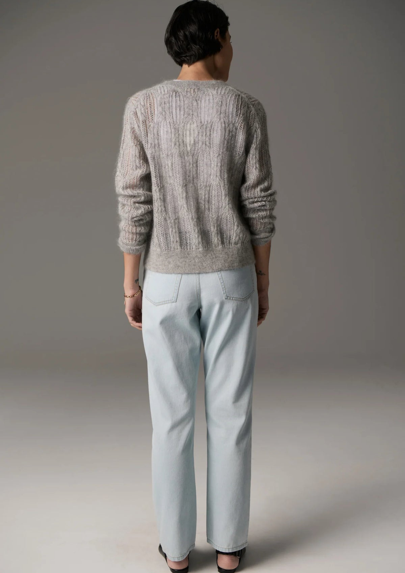 Pol Clothing Livia Cardigan Pointelle - Silver