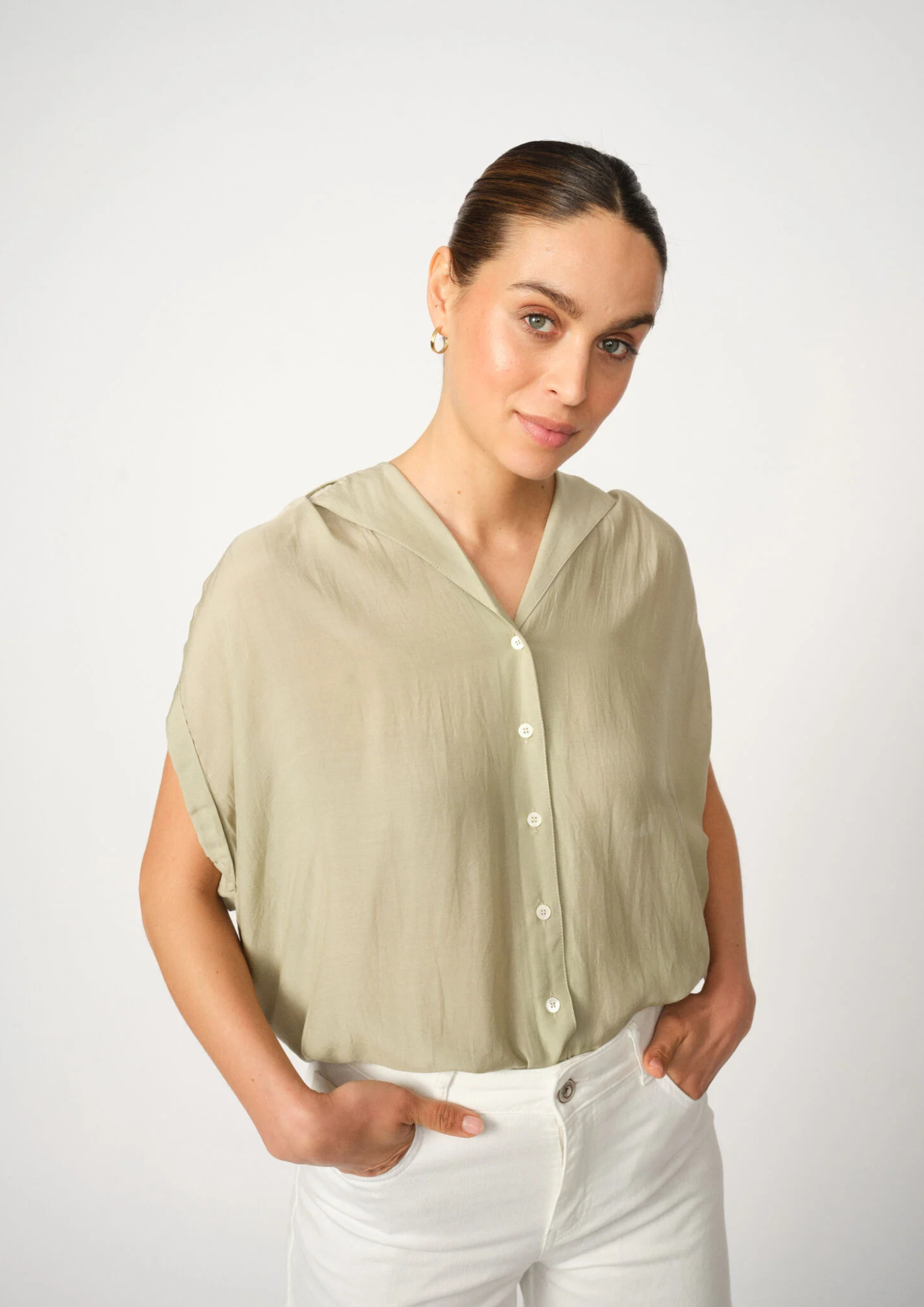 Mos Mosh - Zuno Short Sleeve Blouse - Moss Gray