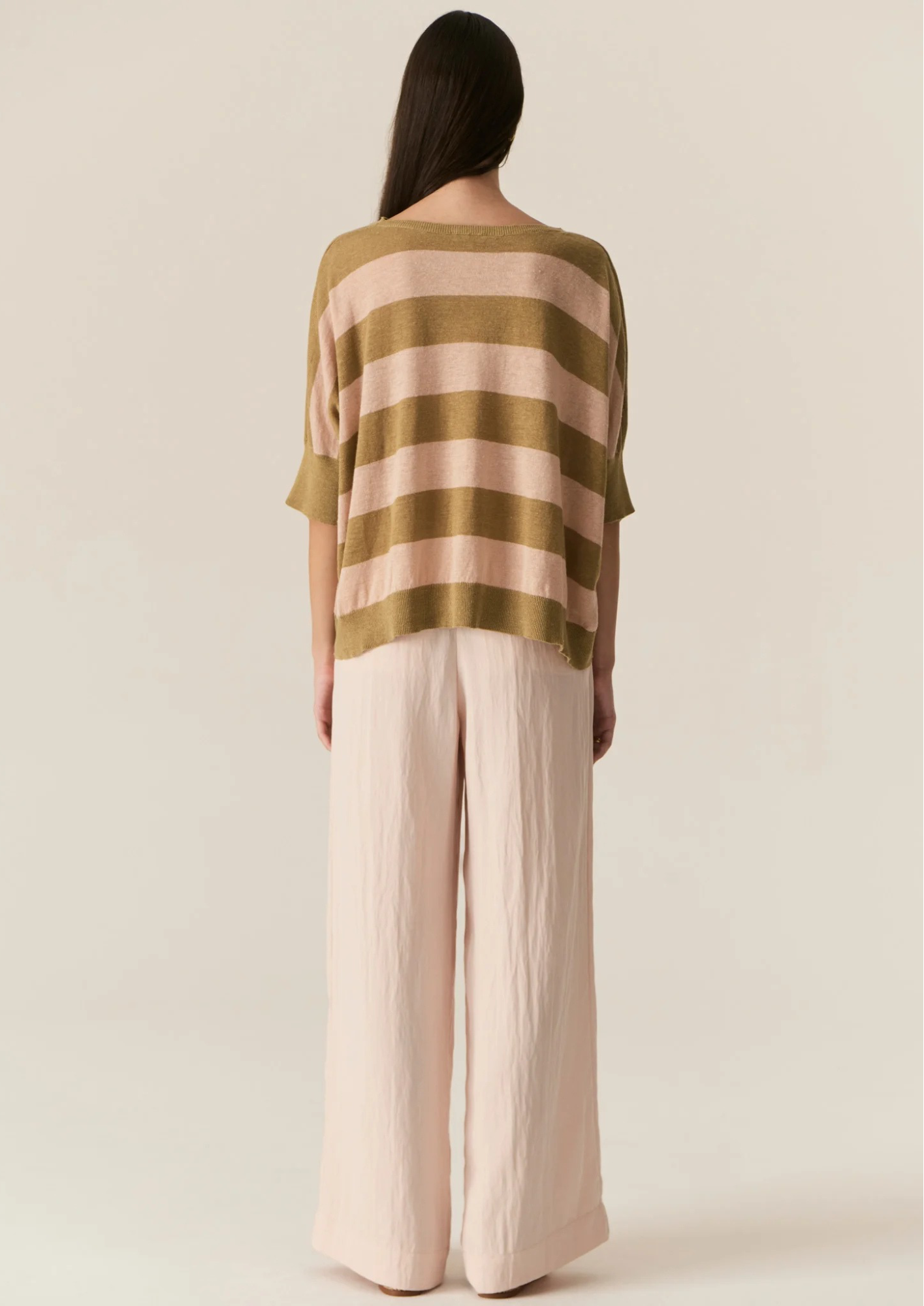 POL Milton Stripe Knit - Khaki/Pink