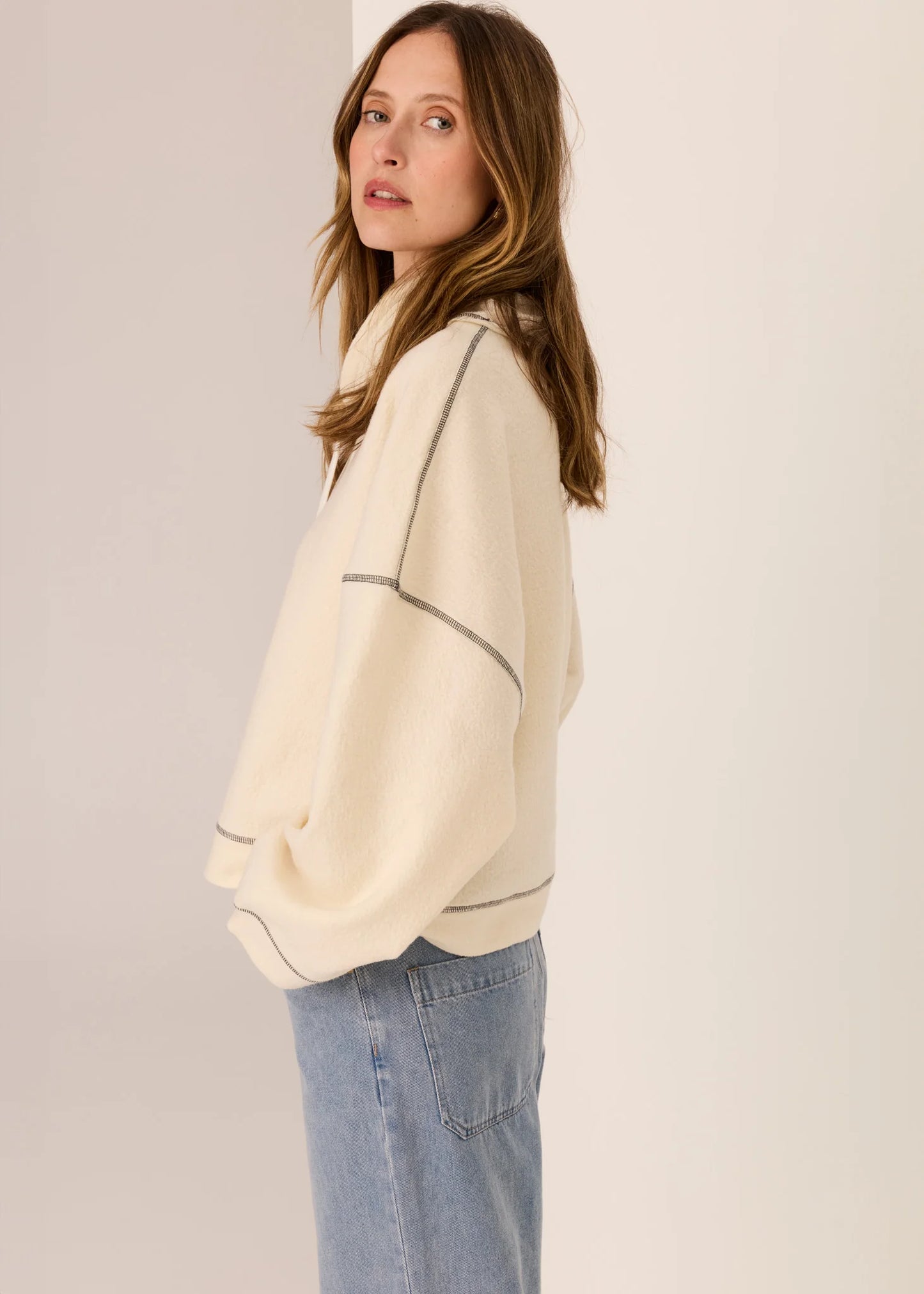 Pol Jude Drawcord Knit - Ivory/Char