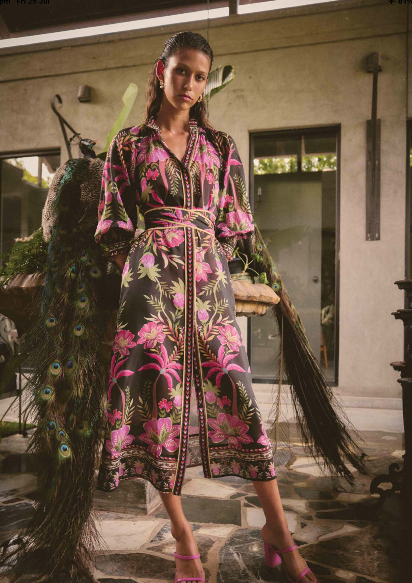 Once Was Carmen Silk Cotton Placement Print Maxi Dress