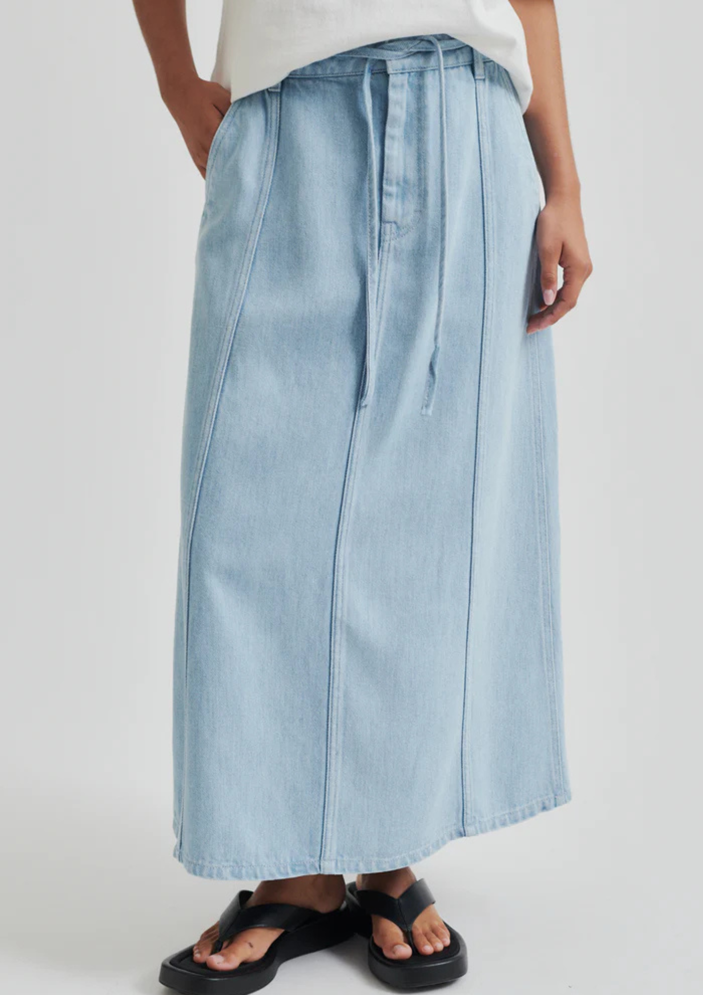Second Female Irvin Tie Front Skirt- Light Blue Denim