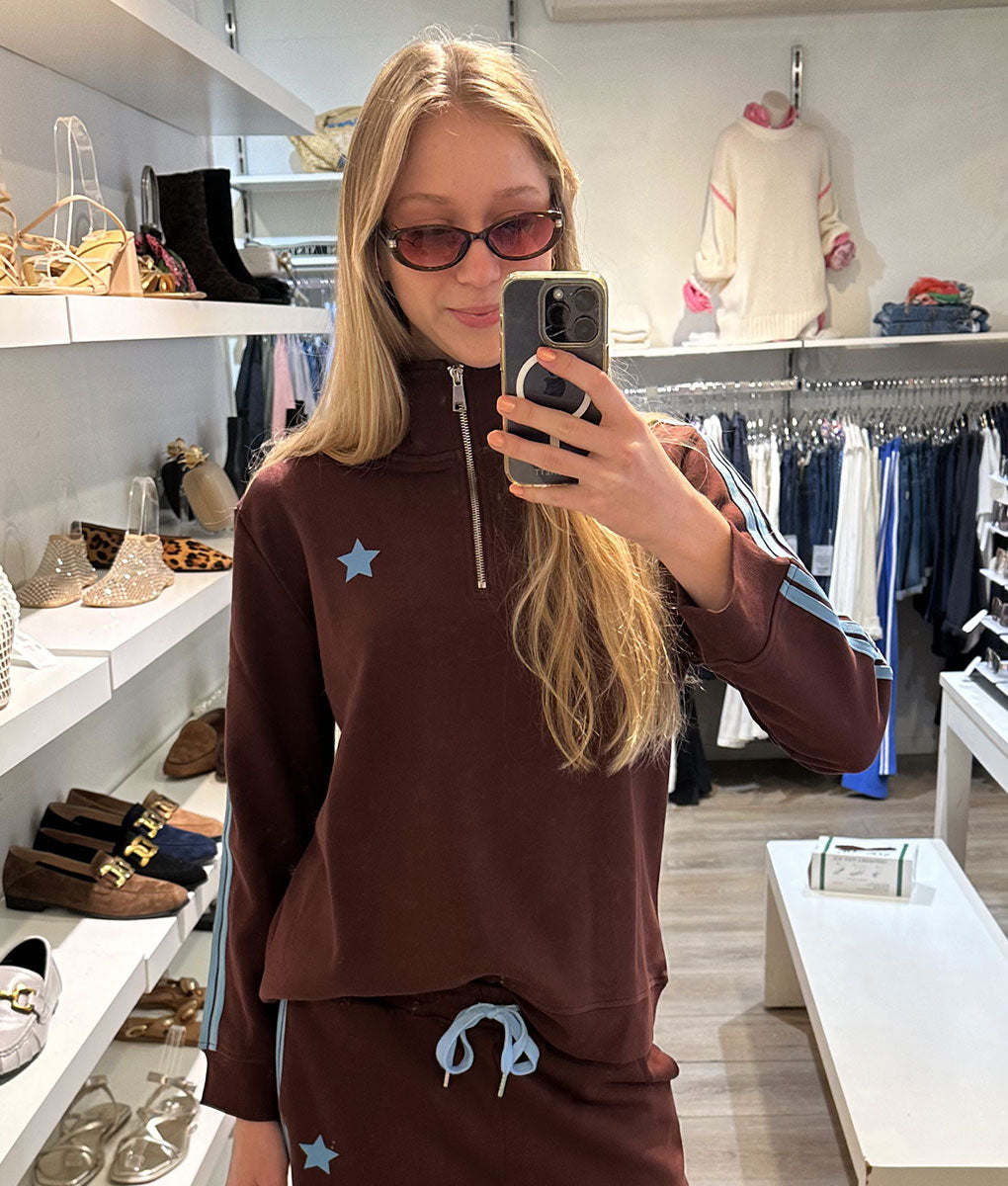Sophie Moran Wide Leg Track Pants Chocolate/Baby Blue