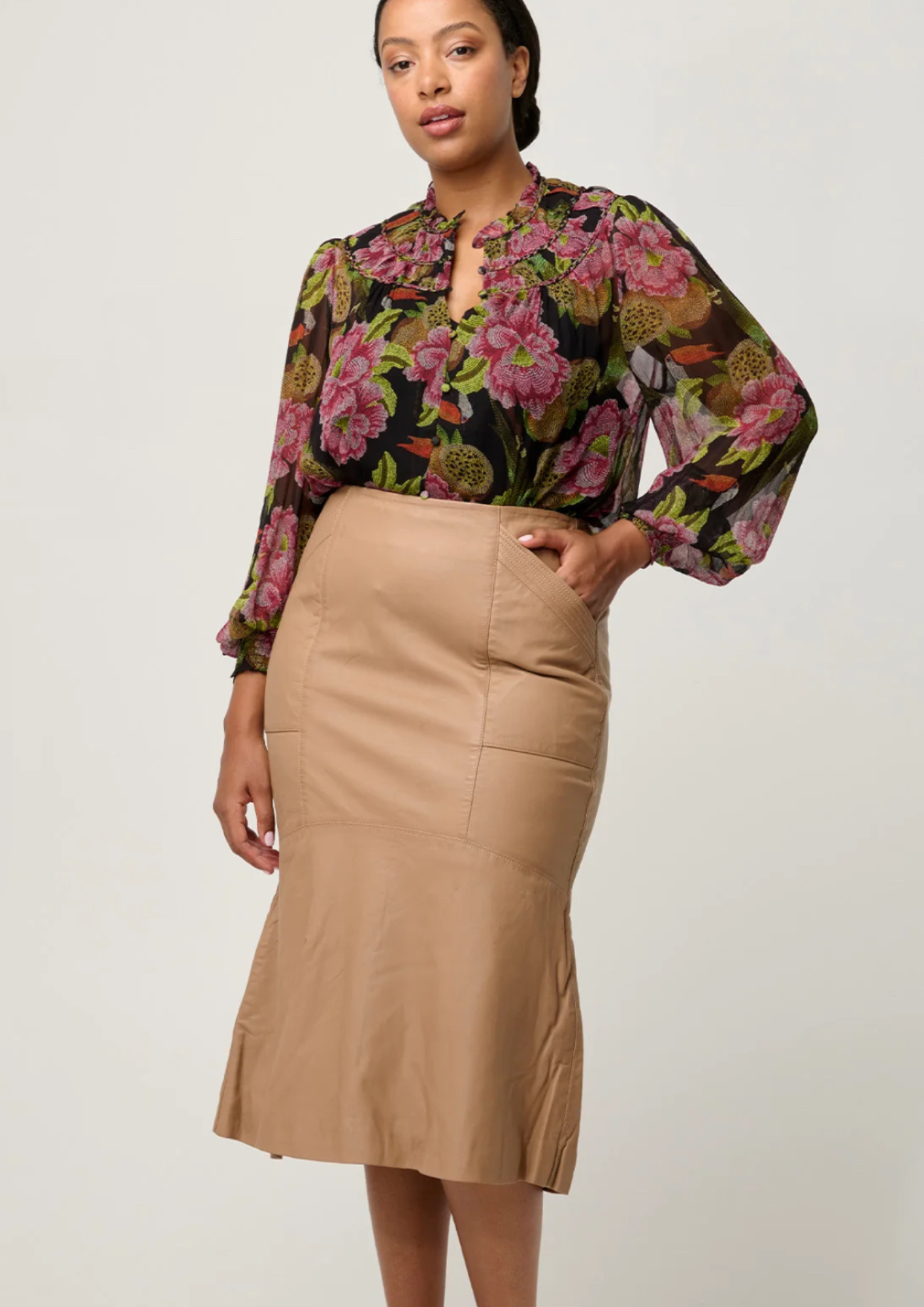 Once Was Estrella Braided Chiffon Blouse