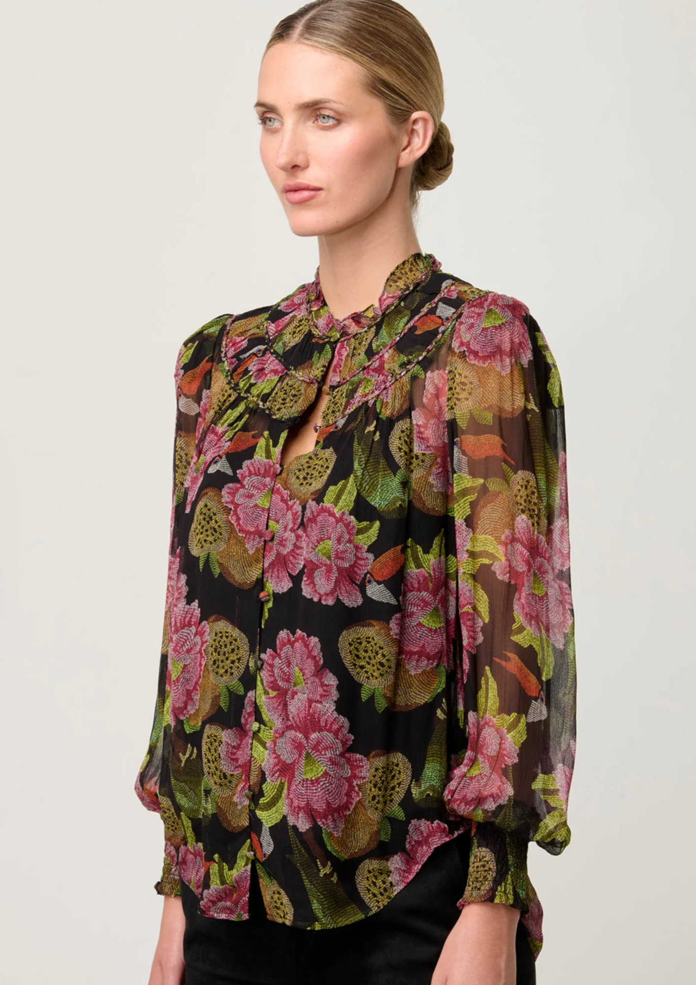 Once Was Estrella Braided Chiffon Blouse