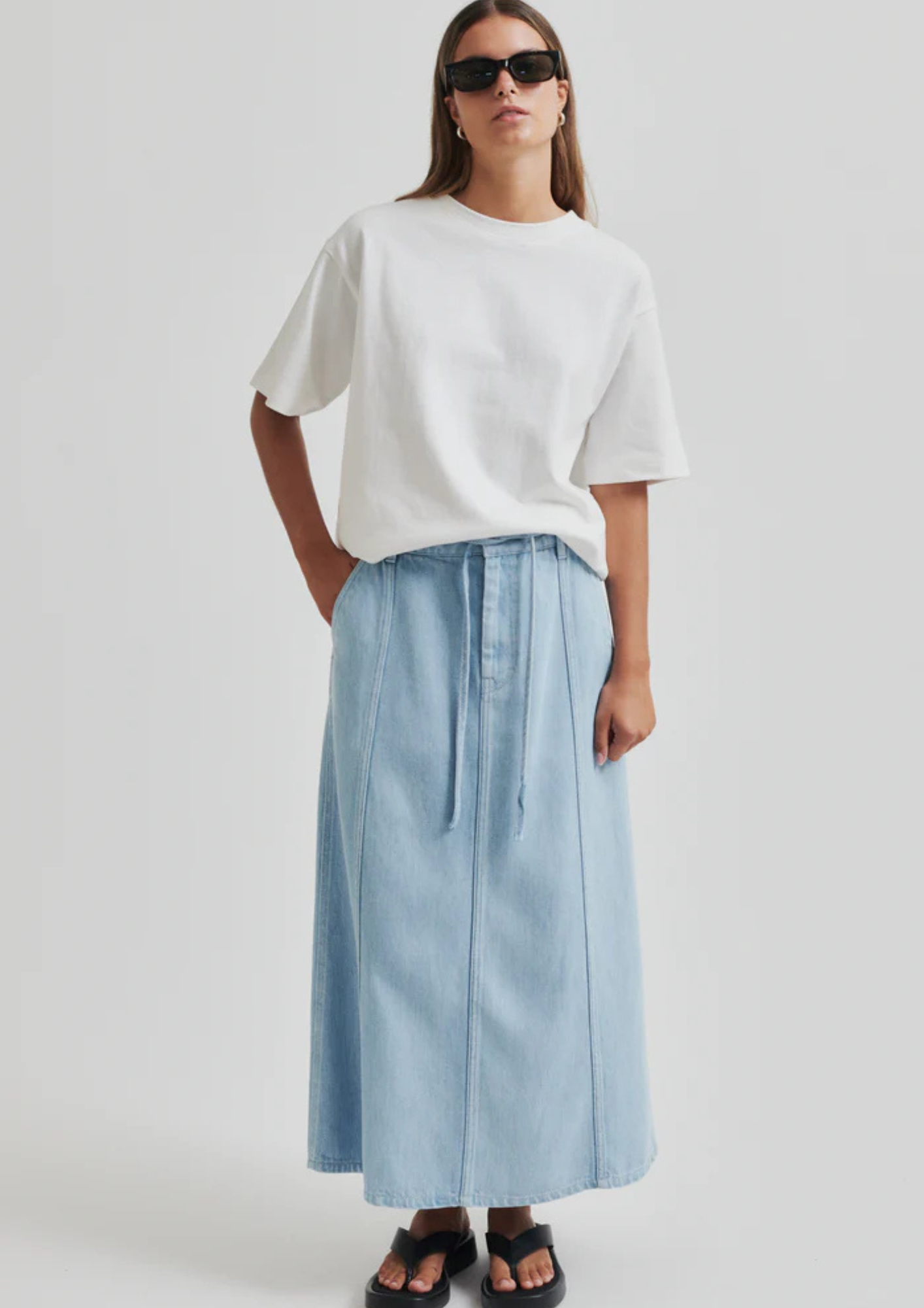 Second Female Irvin Tie Front Skirt- Light Blue Denim