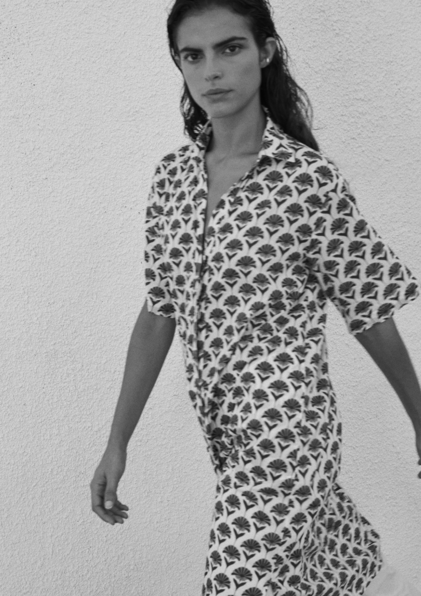 Yerse - Short Cotton Dress - Blue Flower