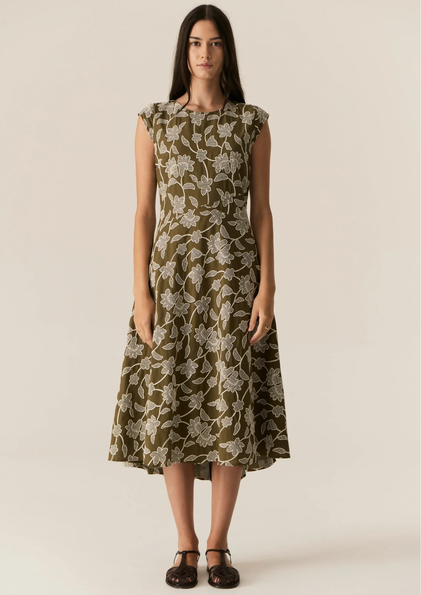 POL Hugo Dress - Khaki Embroidery