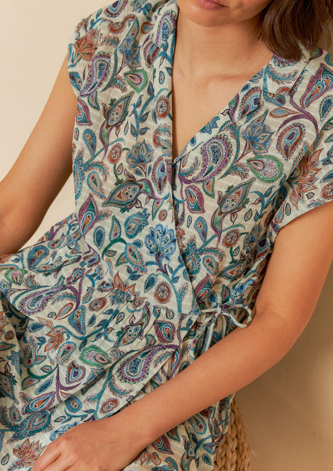 Indi & Cold Paisley Crossover Multicolour 100% Organic Cotton Woven Dress