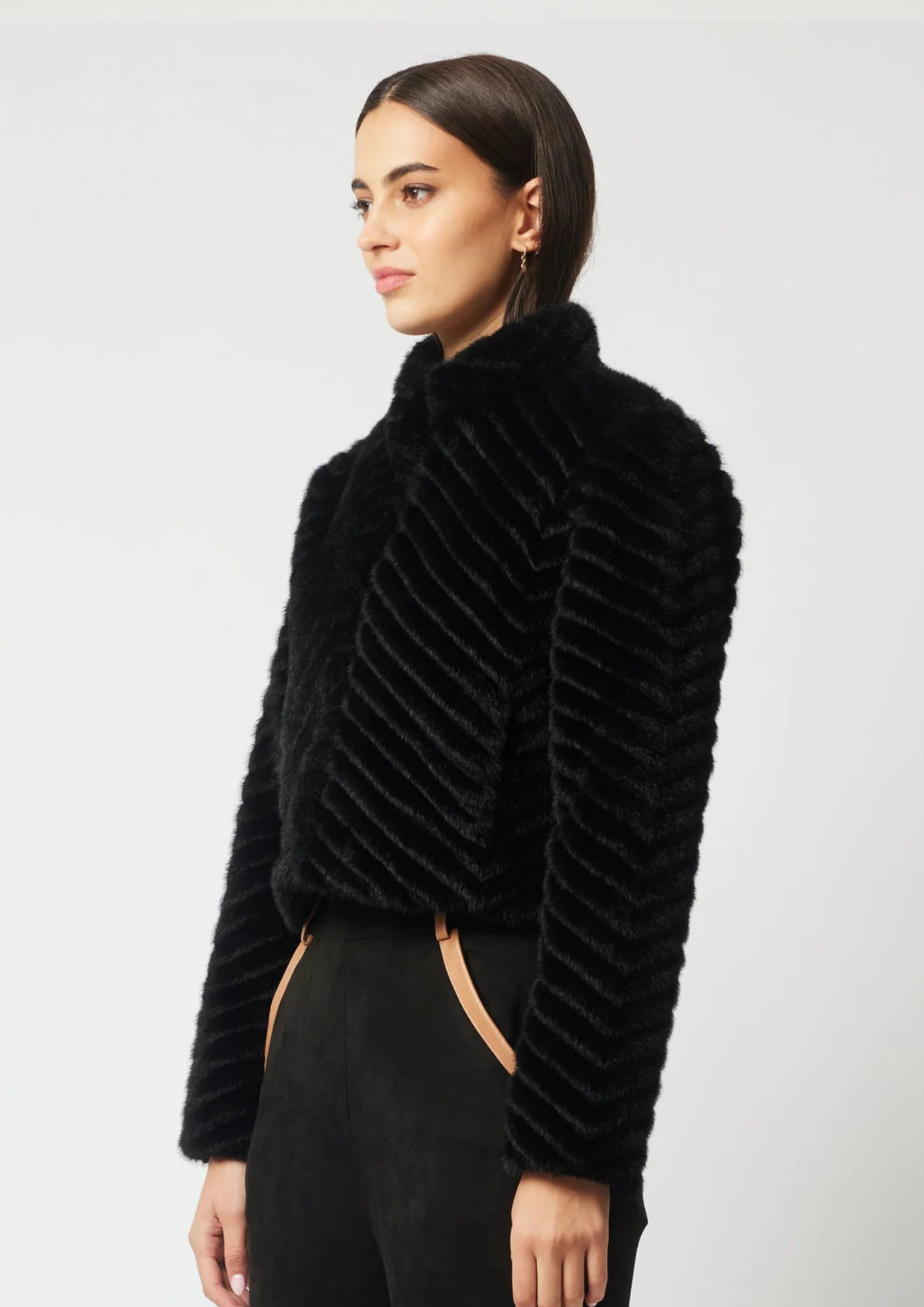 Once Was Altair Faux Fur Cropped Jacket - Black