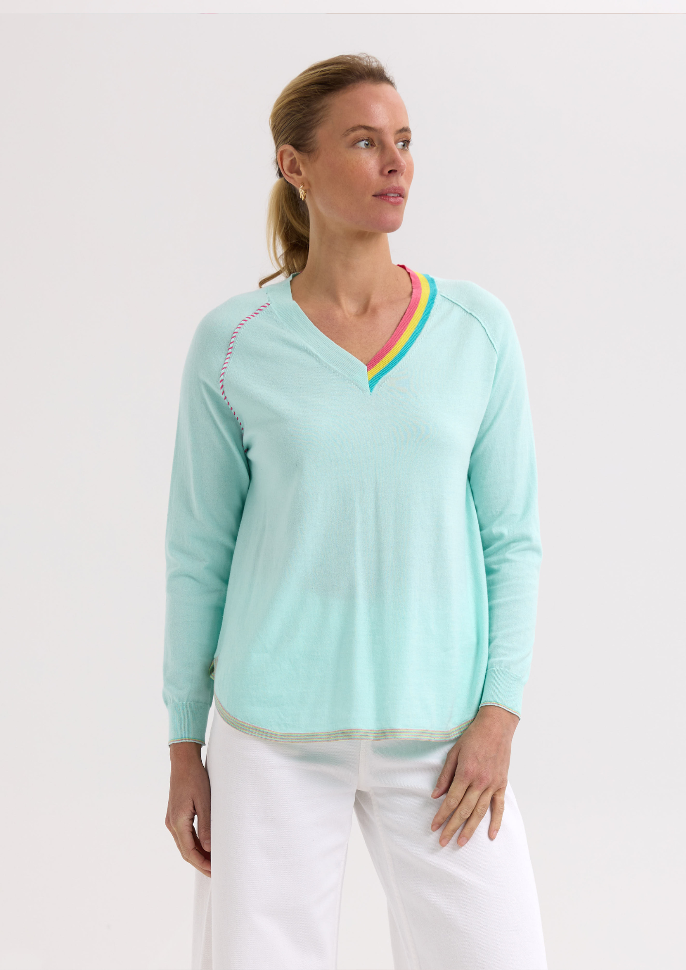 ZP7716 Round Bottom V Jumper - Aqua