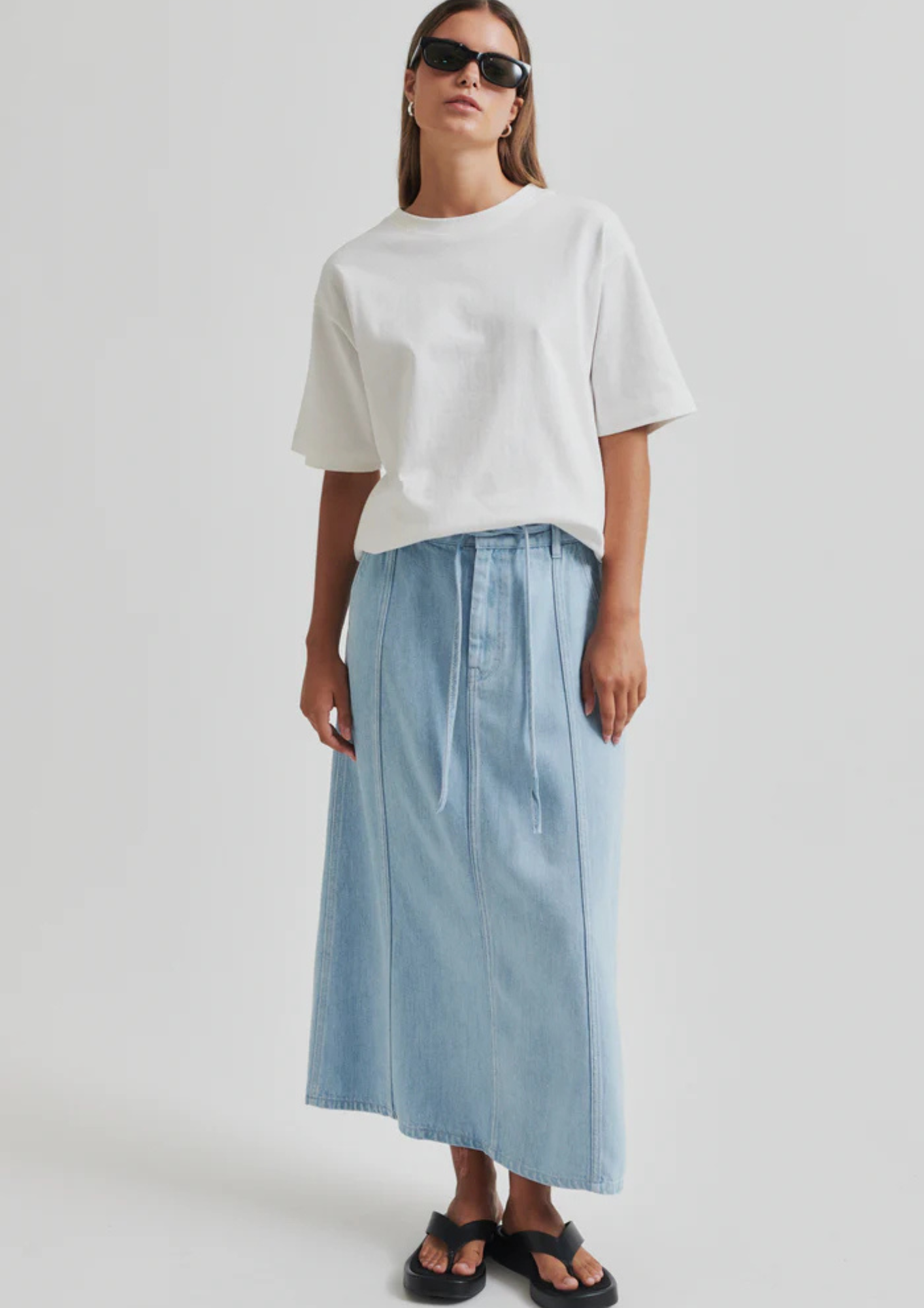 Second Female Irvin Tie Front Skirt- Light Blue Denim