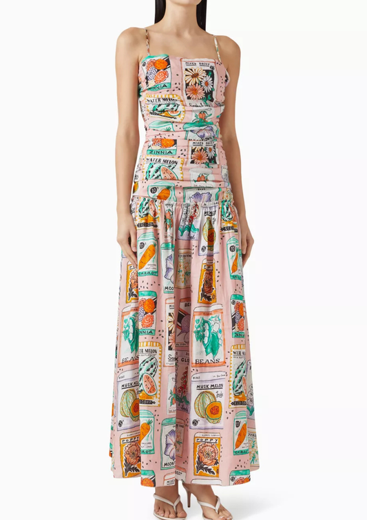 La Maise Elandra Maxi Dress - Pink Seed Print