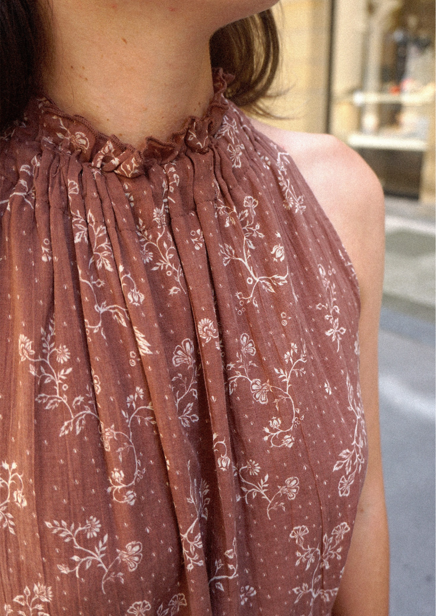 Indi & Cold Woven Halter Dress - Chocolate