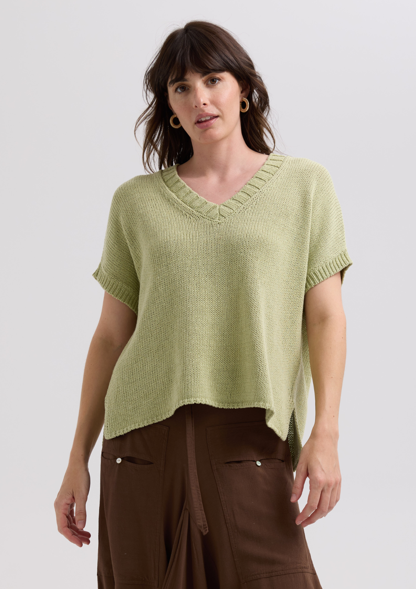 LemonGrass Textured V Knit Top - LC7761