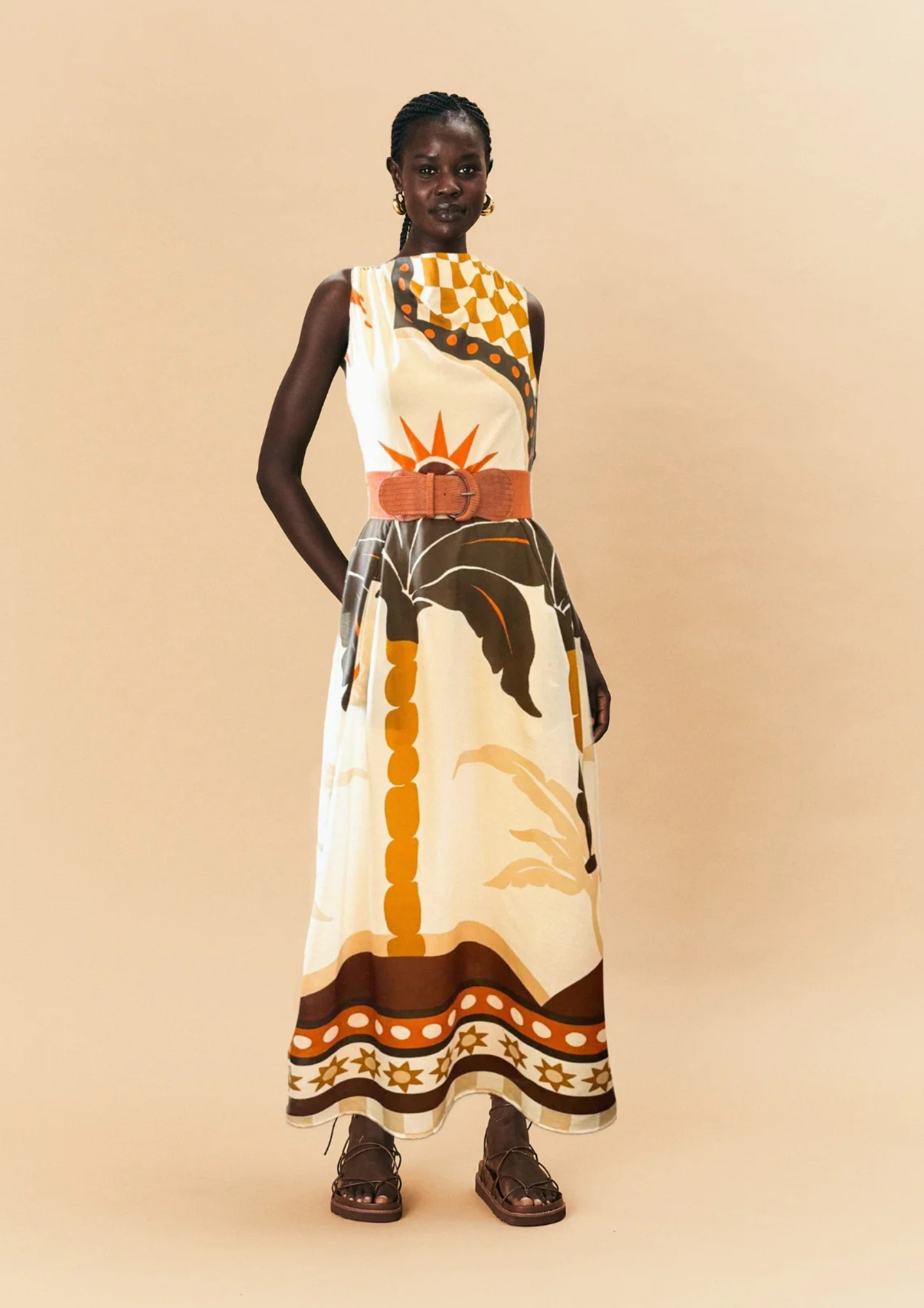 La Maise Blanc Placement Dress - Palm