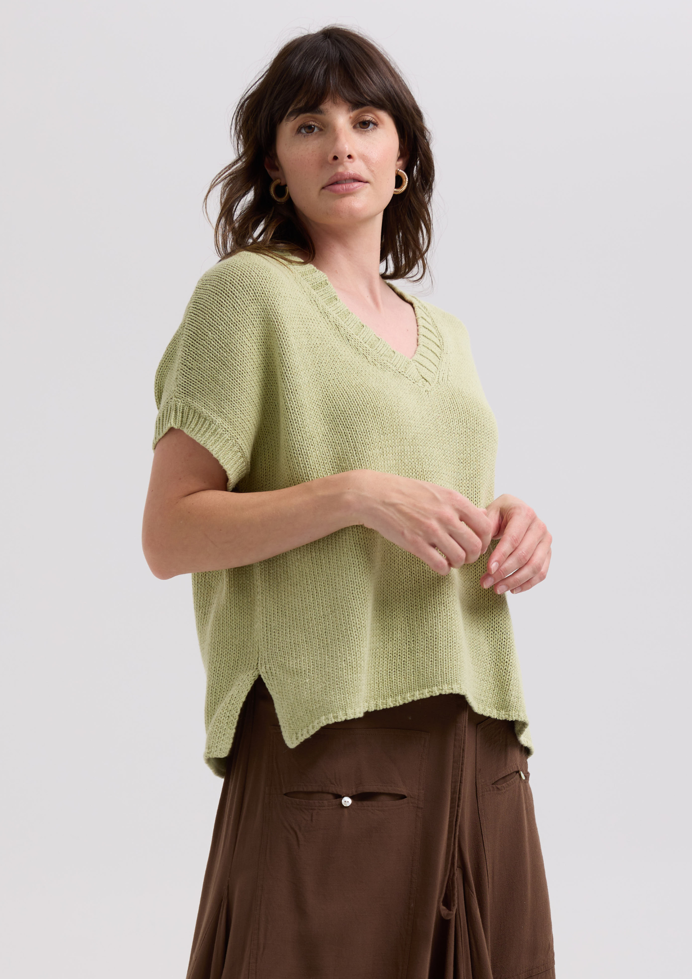 LemonGrass Textured V Knit Top - LC7761