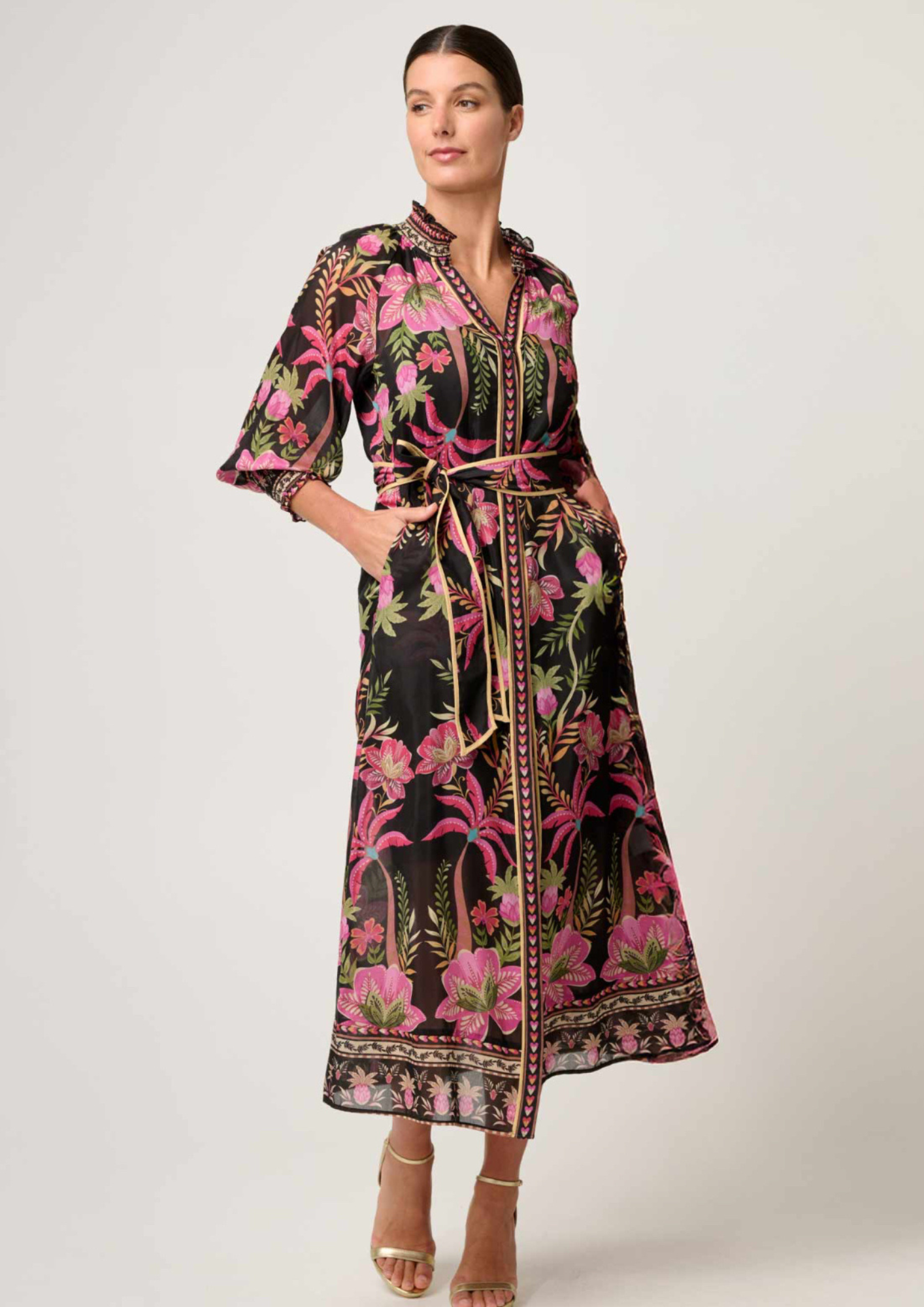 Once Was Carmen Silk Cotton Placement Print Maxi Dress