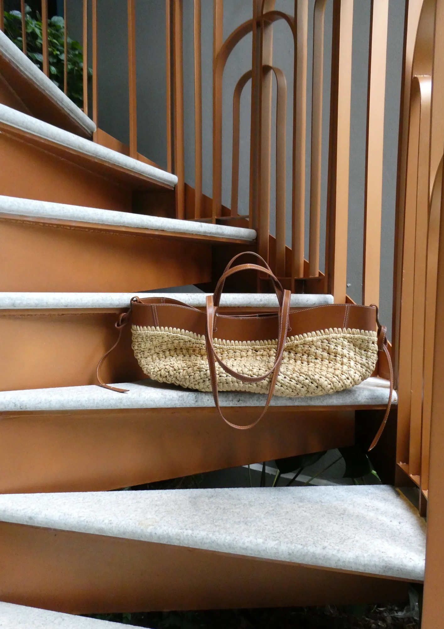 L’ORA D’ORO Jenny Raffia Cognac Tote - Saddle Straw Bag