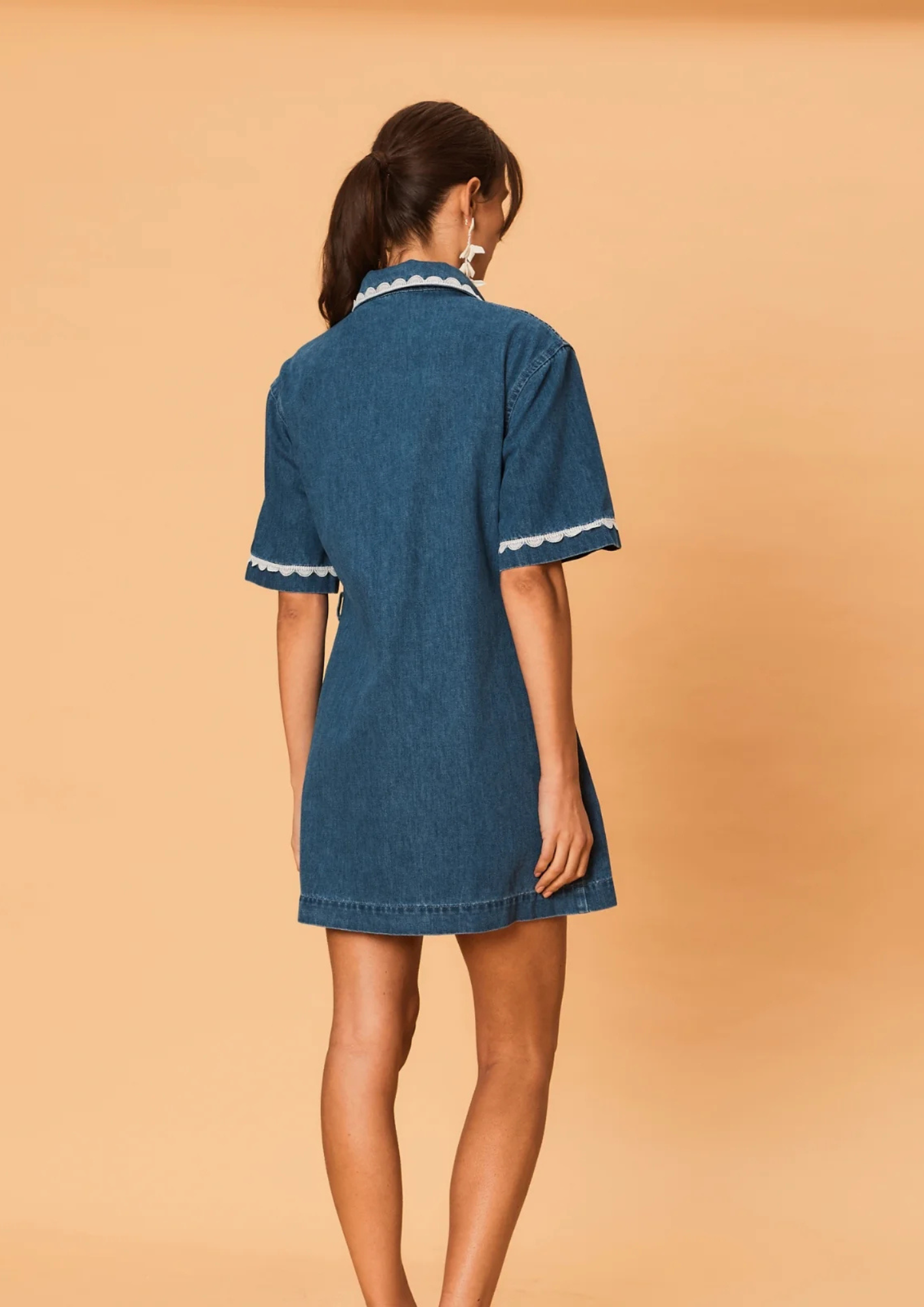 La Maise Ellie Denim Mini Dress - Indigo Lace Trim