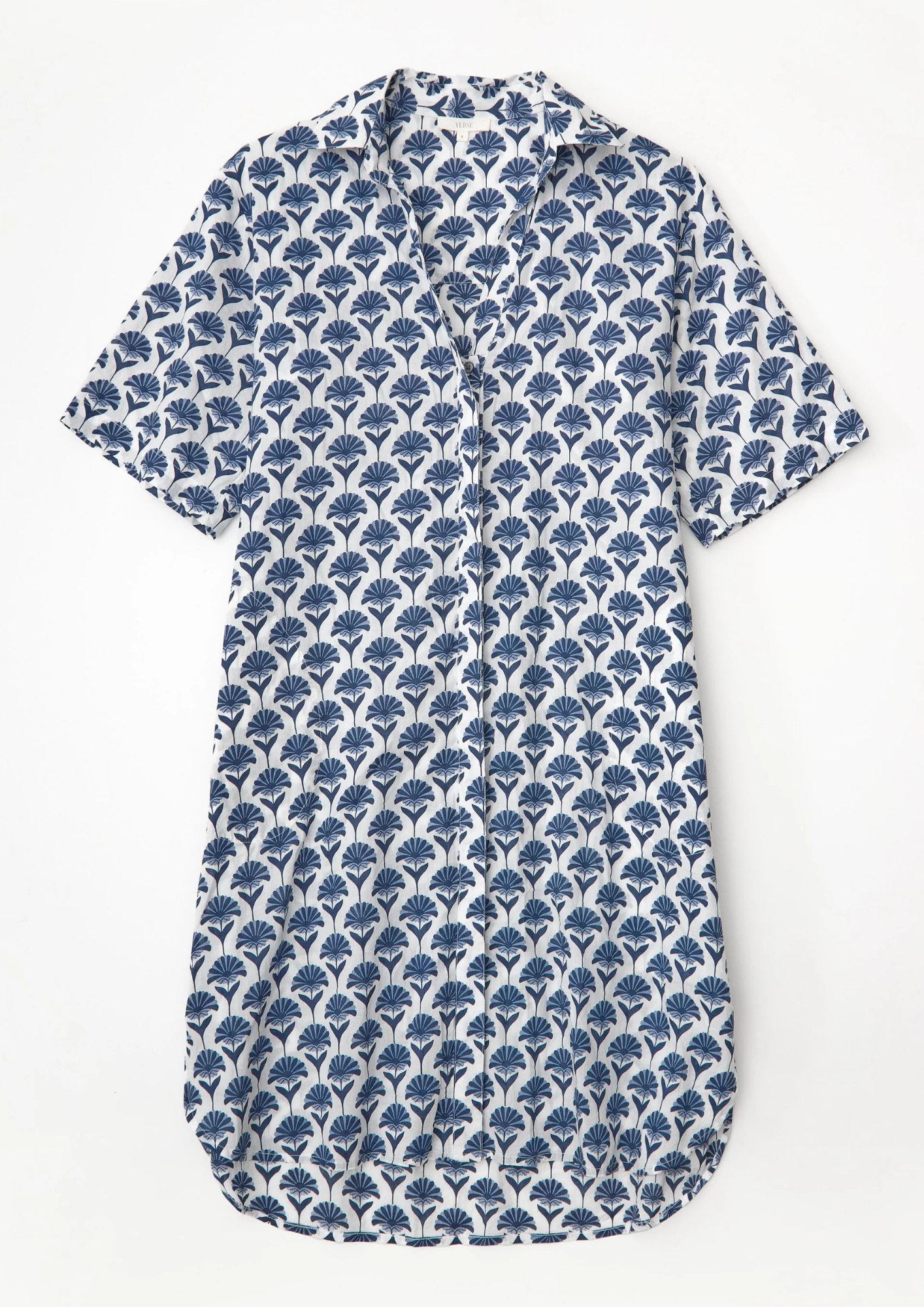 Yerse - Short Cotton Dress - Blue Flower
