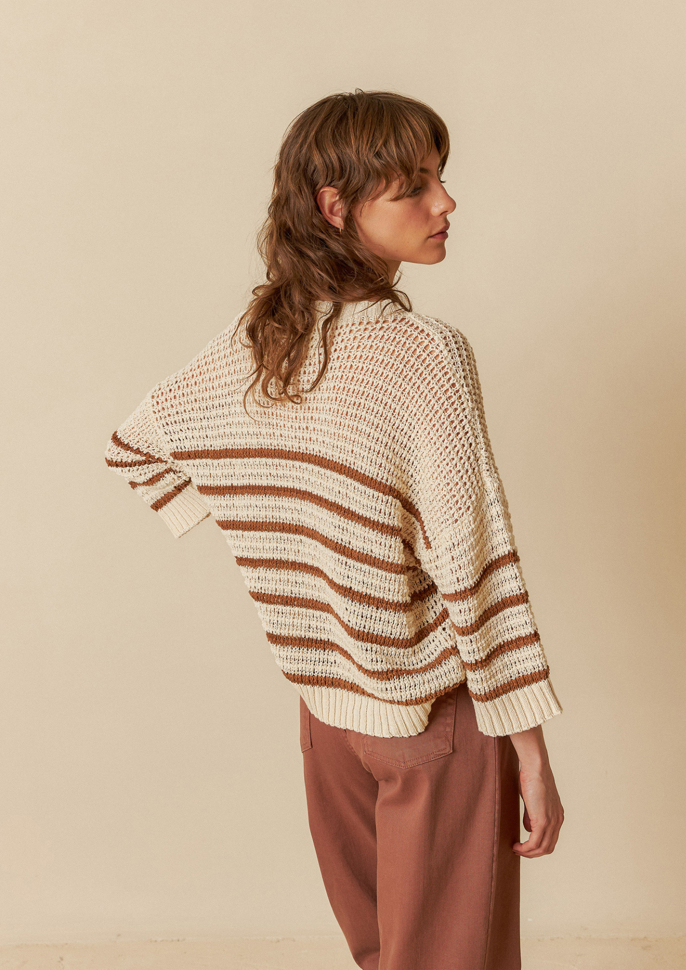 Indi & Cold Bicolor Stripes Sweater - Chocolate