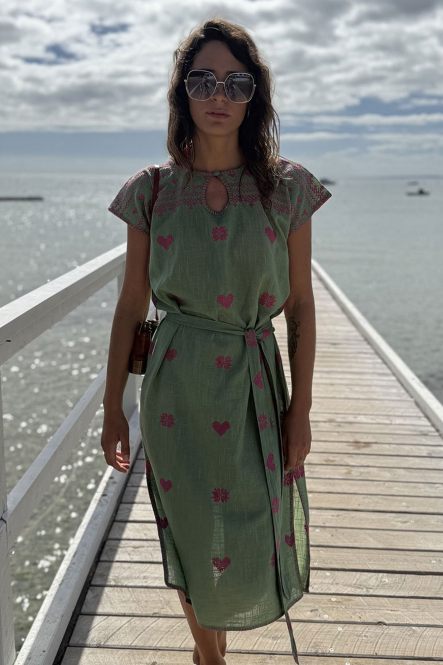 Sophie Moran - Kaftan Dress - Khaki/Pink