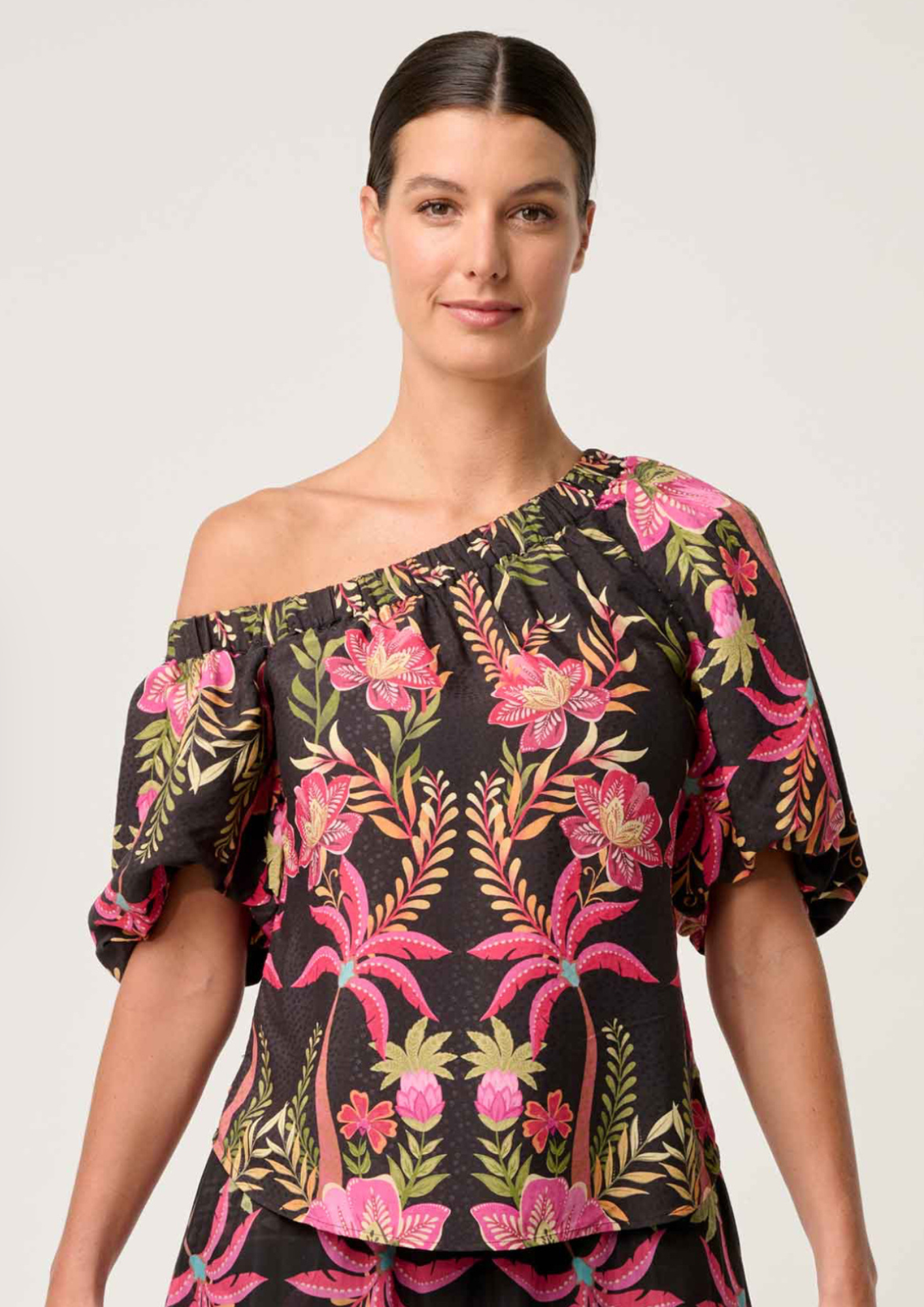 Once Was Juno Viscose Dobby Print One Shoulder Top