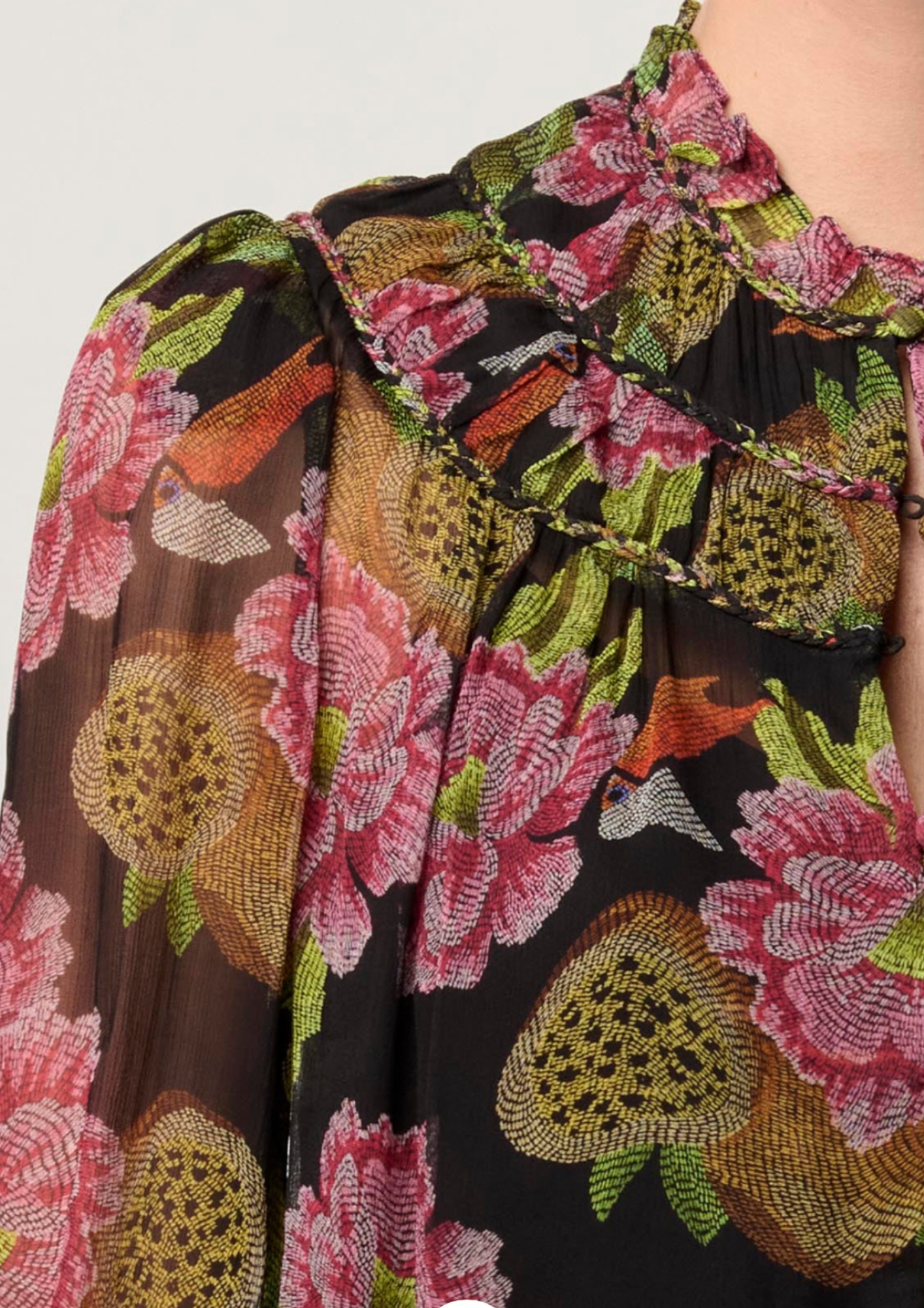 Once Was Estrella Braided Chiffon Blouse