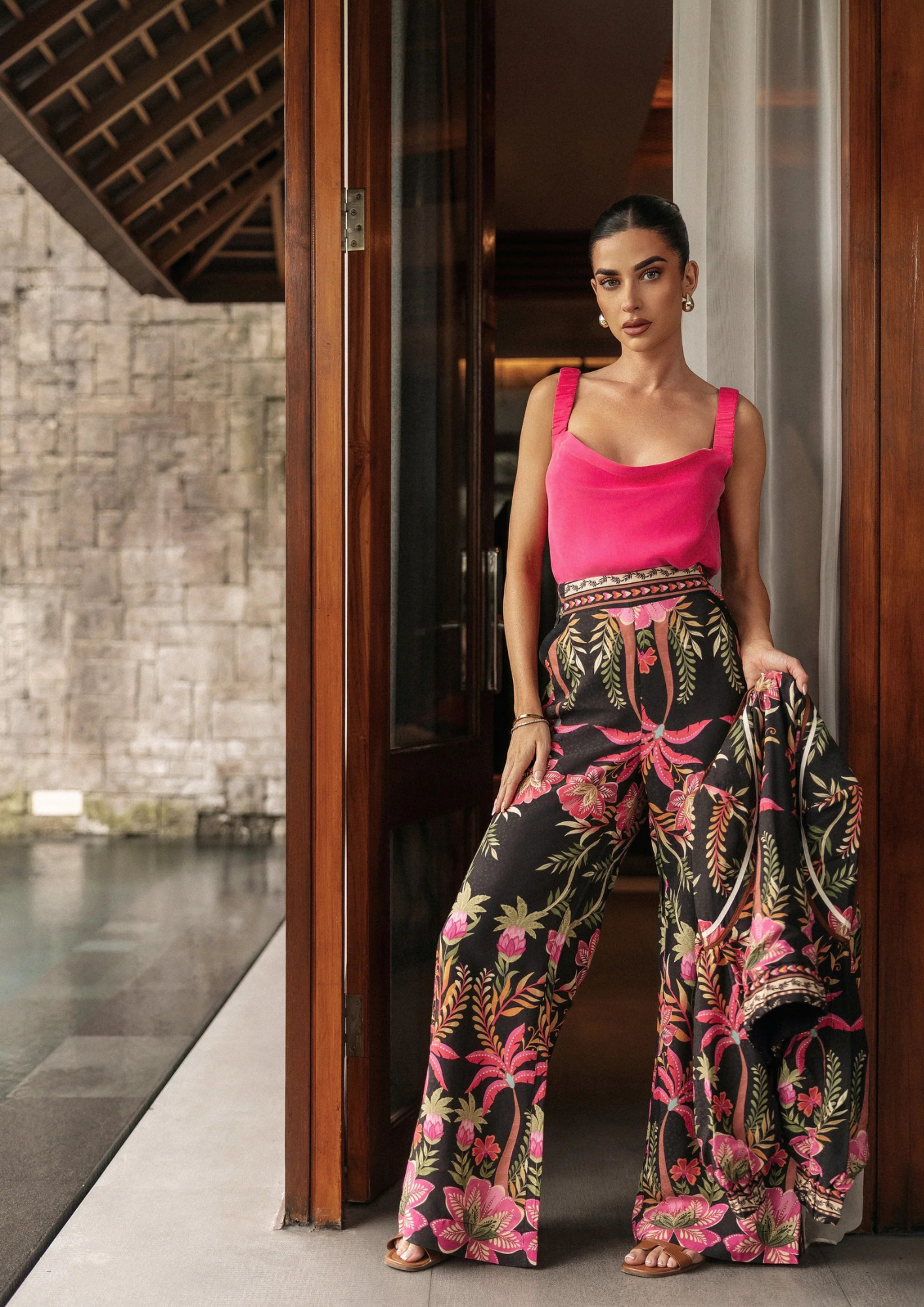Once Was Delray Reversible Cupro Cami in Celosia Pink