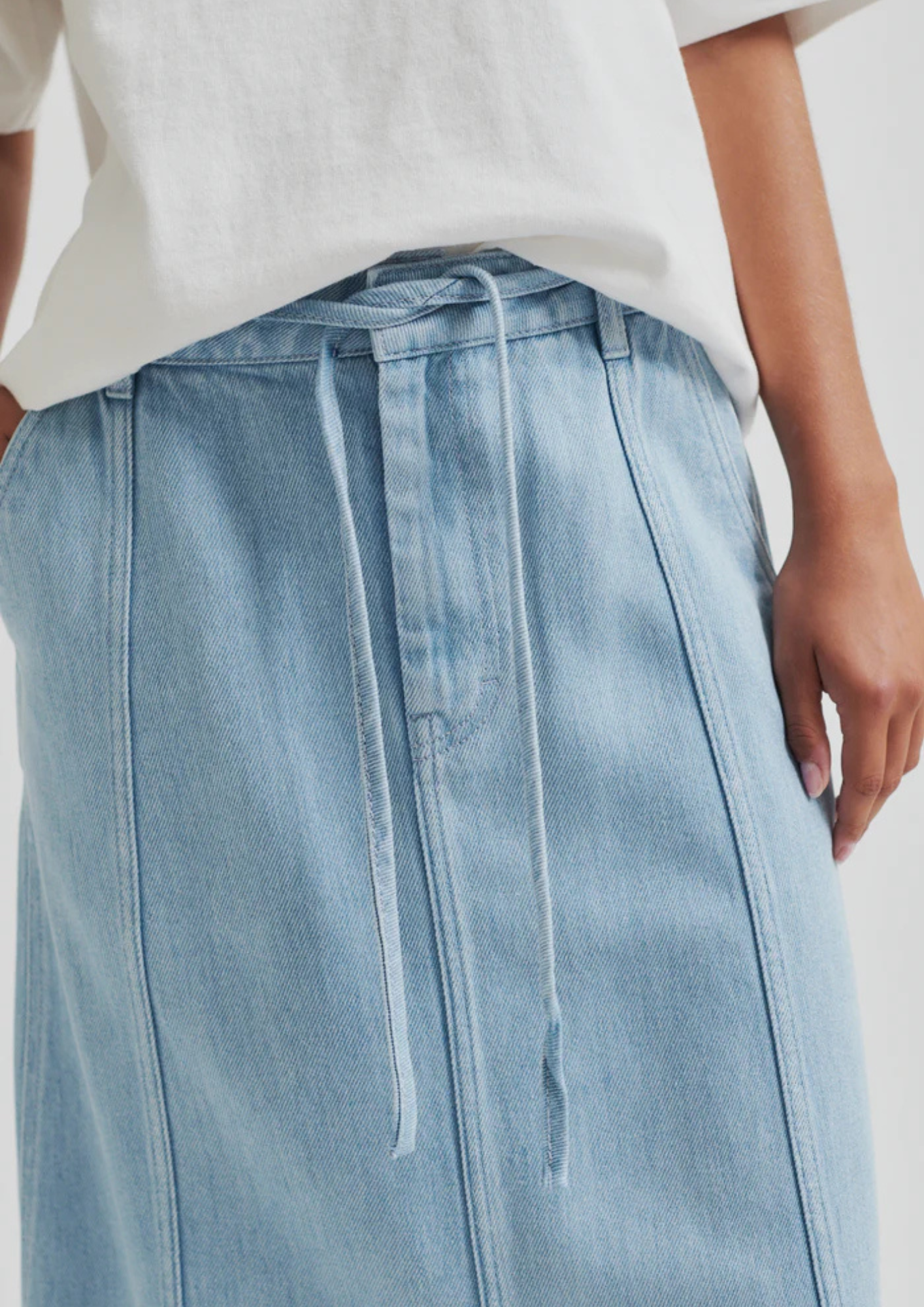 Second Female Irvin Tie Front Skirt- Light Blue Denim