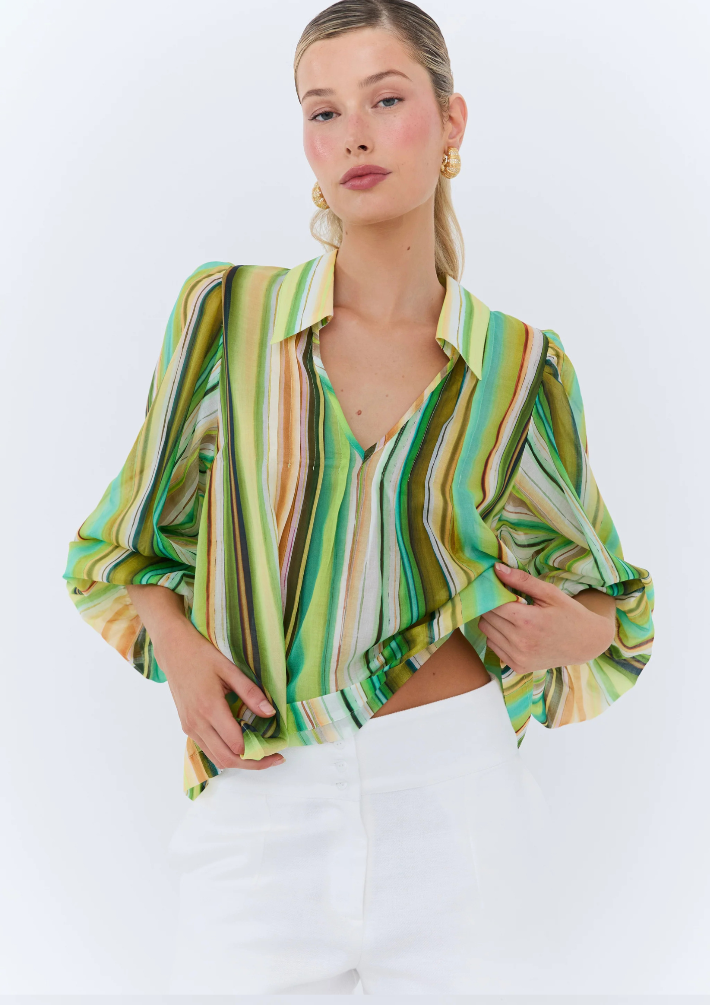 Eder - Jolie Blouse - Green Resort Stripe