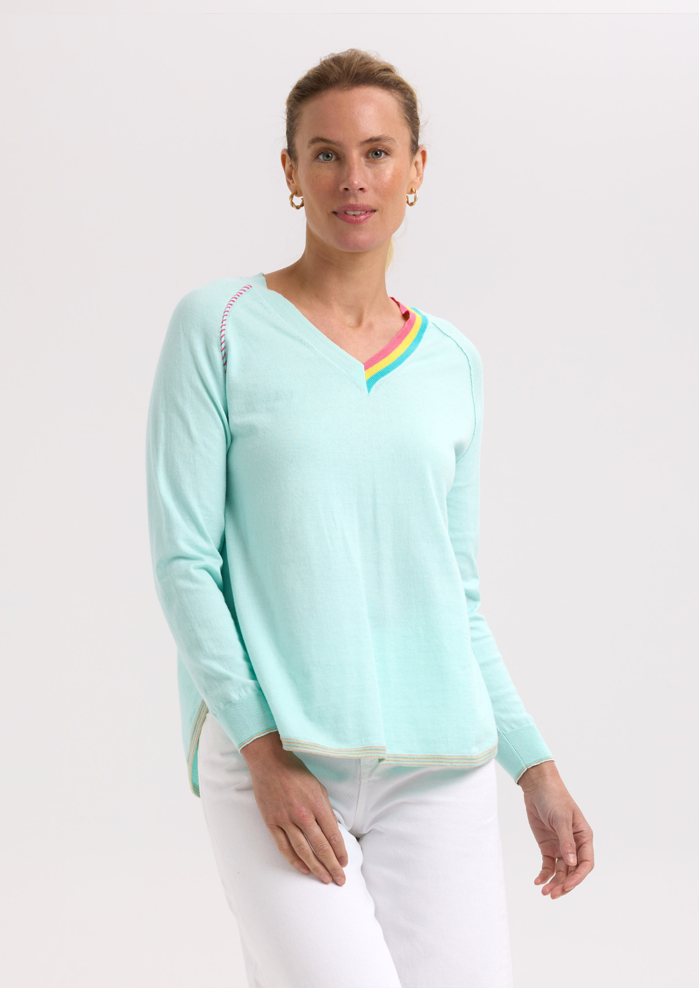 ZP7716 Round Bottom V Jumper - Aqua