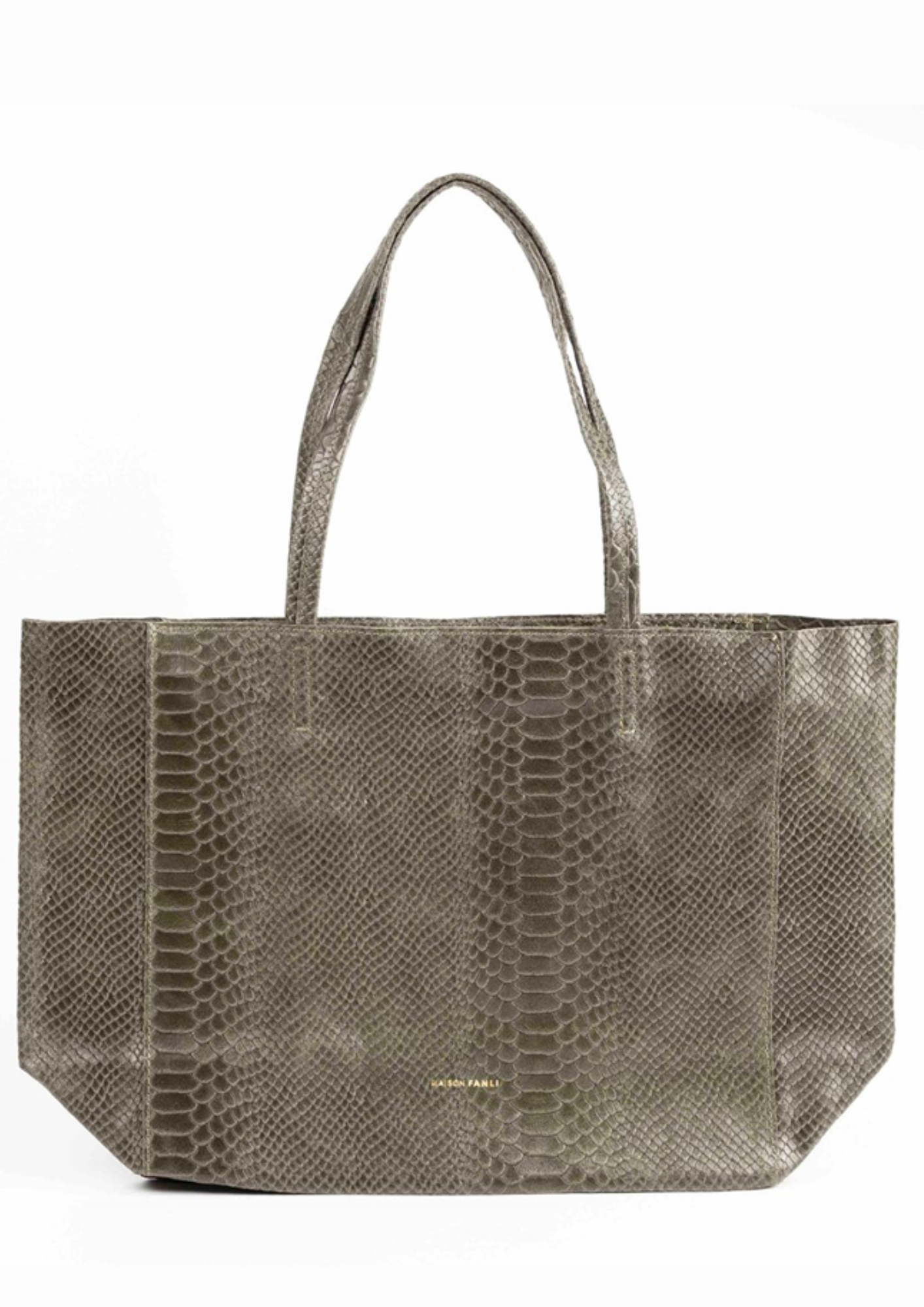 Maison Fanli - Khaki Snake Rectangular Tote with zip
