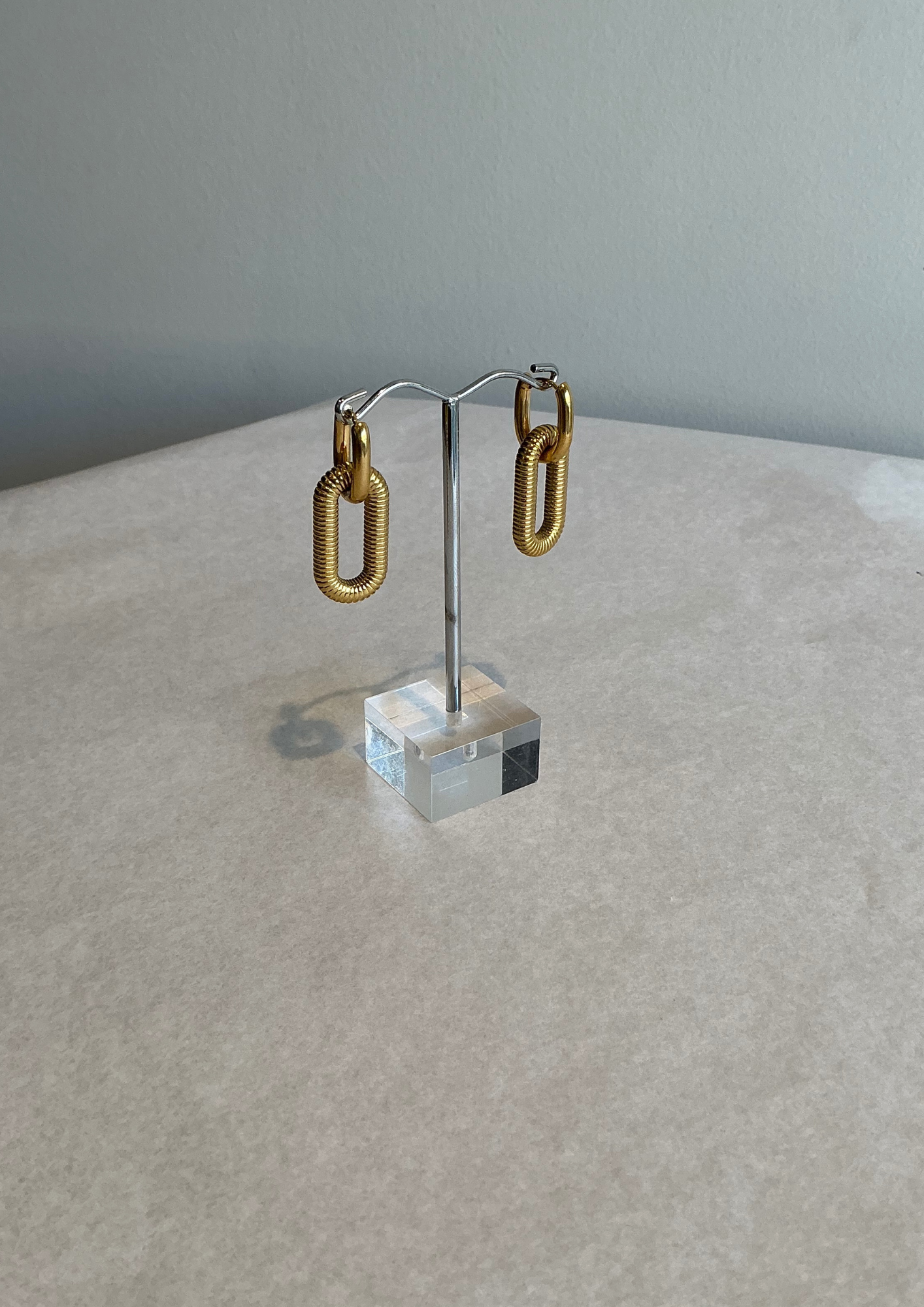 Dress Jewellery- Gold Textured Two Hoop Drop