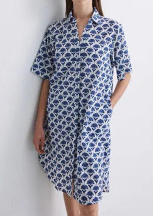 Yerse - Short Cotton Dress - Blue Flower