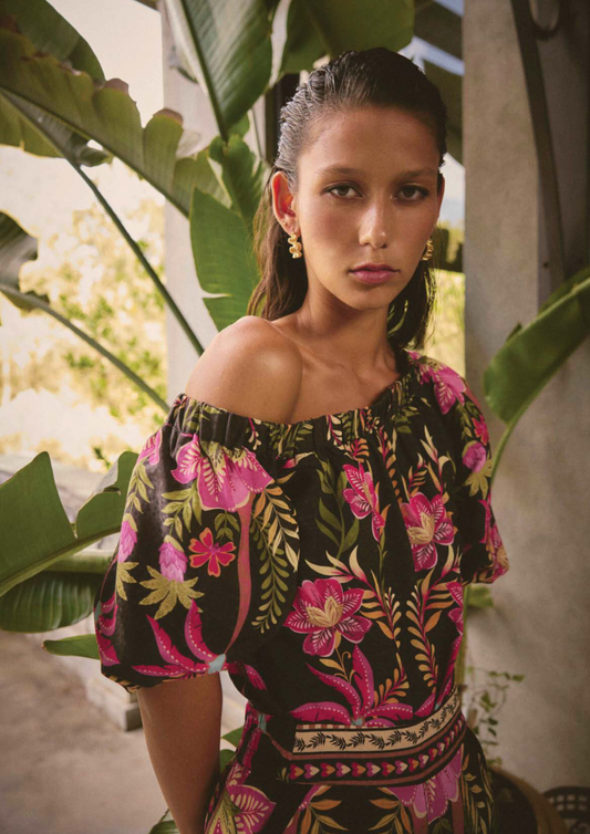 Once Was Juno Viscose Dobby Print One Shoulder Top