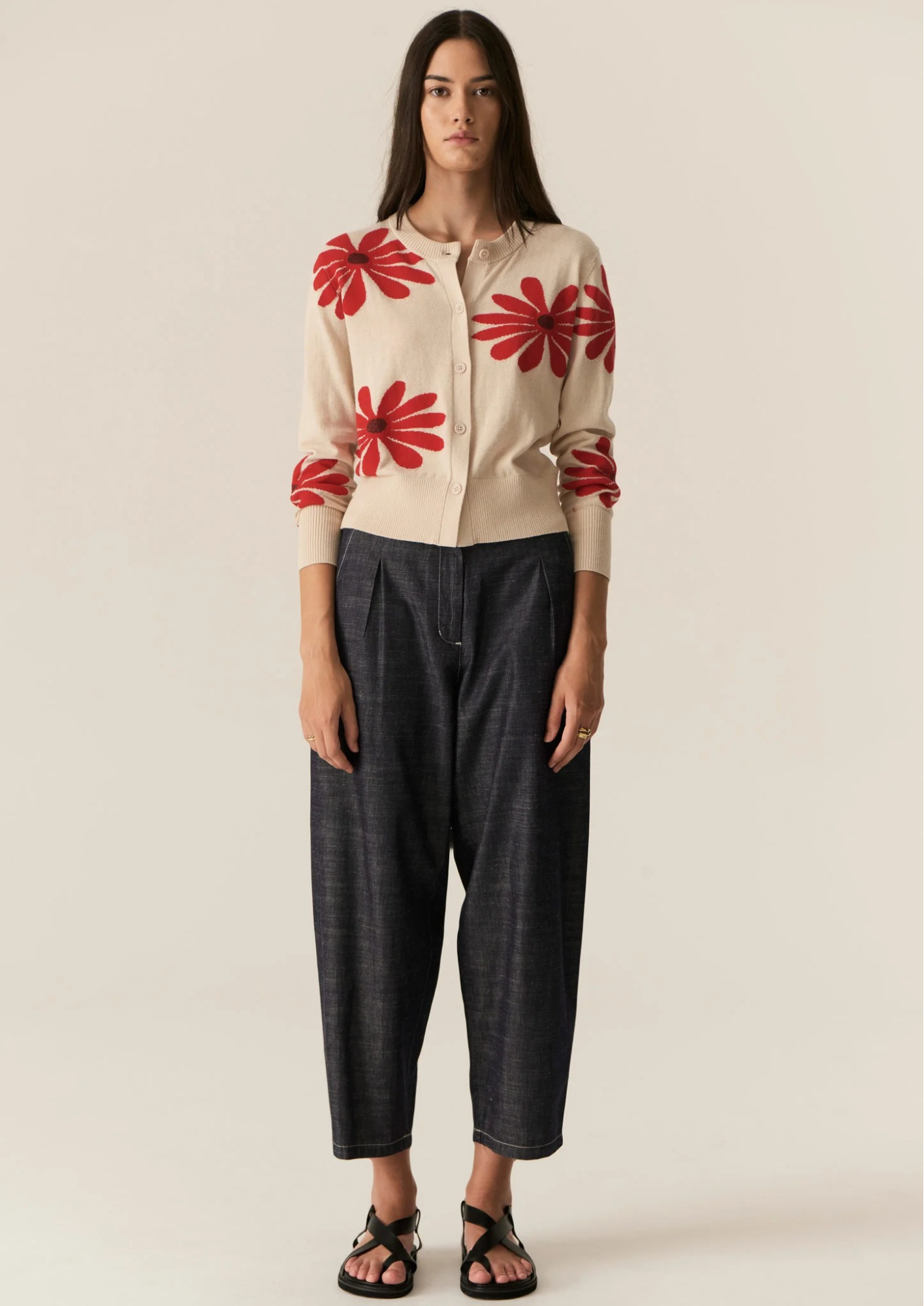 POL Lask Daisy Cardigan - Ecru/Red