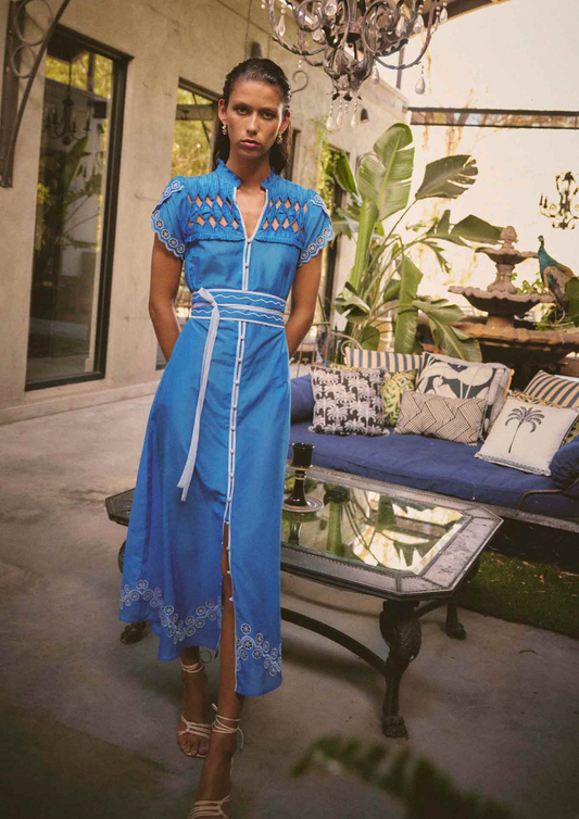 Once Was Xanthia Diamond Smock - Blue Topaz