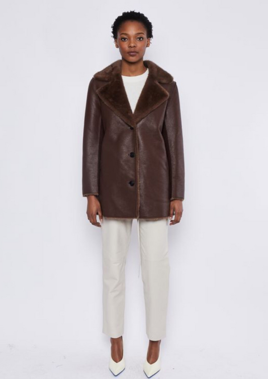 DEA Faux Fur Long Coat Shearling - Chocolate