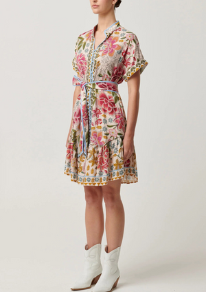 Once Was - Clementine Linen Viscose Shirt Dress In Azalea Fields