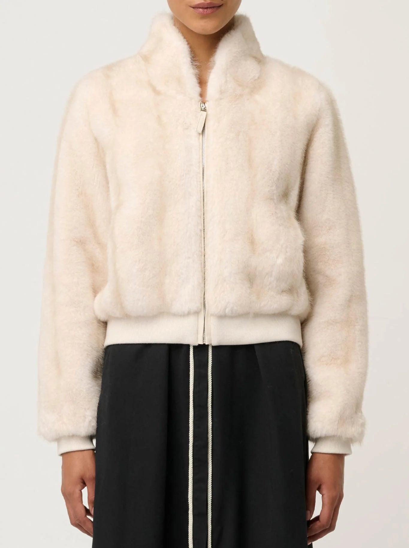 ONCE WAS - Chrysta Fur Bomber - Porcelain