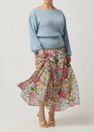 Once Was - Cordelia Cotton Slub Skirt In Azalea Fields