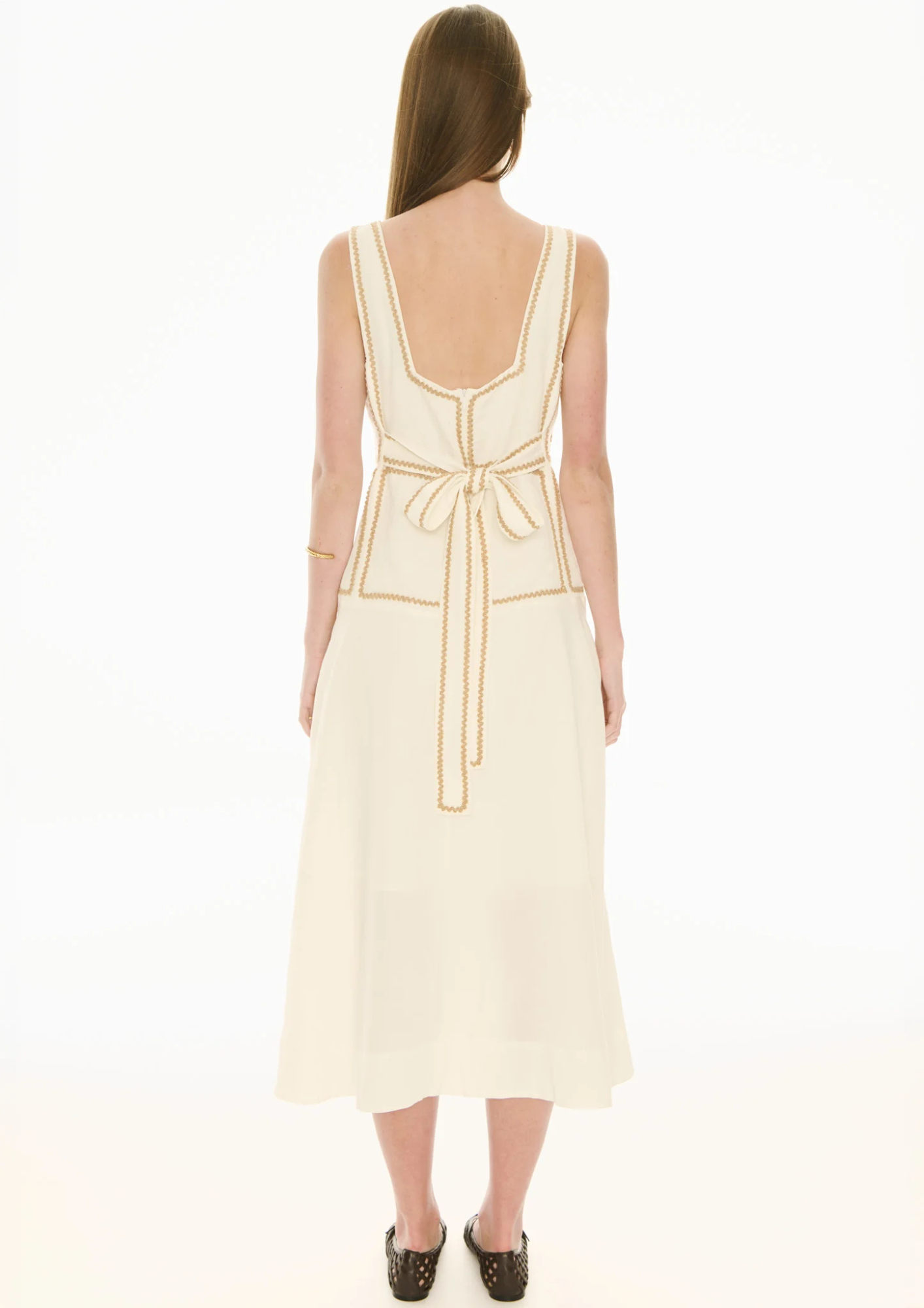 POL Clothing Marlin Raffia Trim Dress - Ivory
